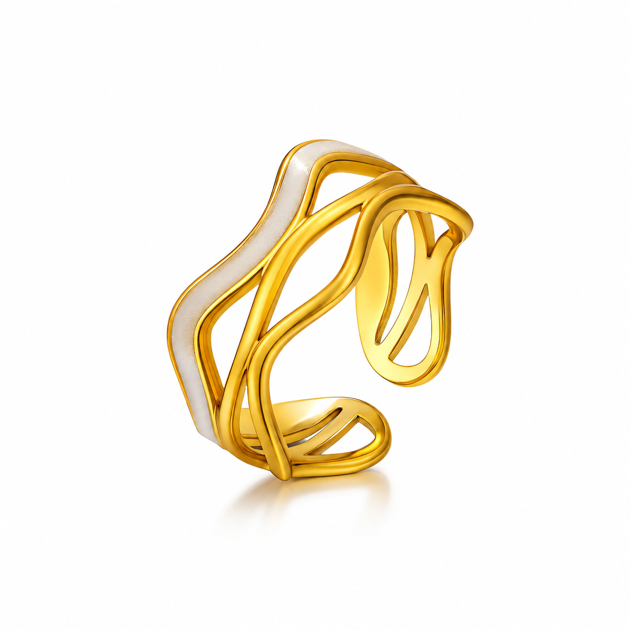 Gold Wave Ring Waterproof Tarnish-Free Gold Ring