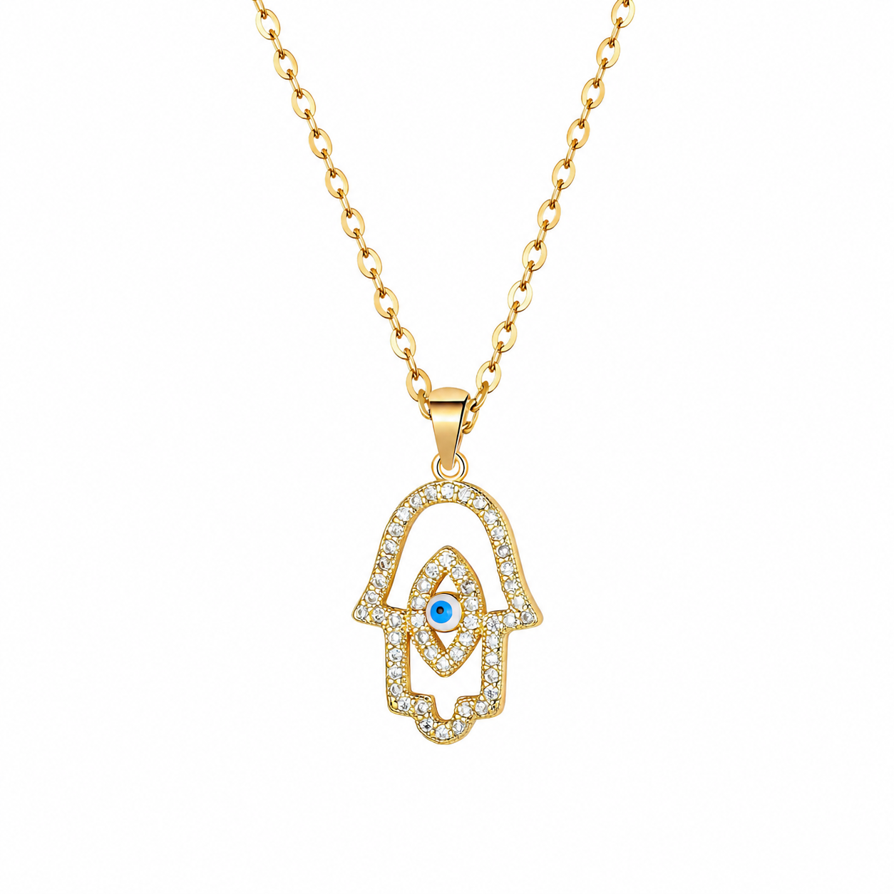 Hamsa Hand Necklace Waterproof Tarnish-Free Evil Eye Pendant Necklace