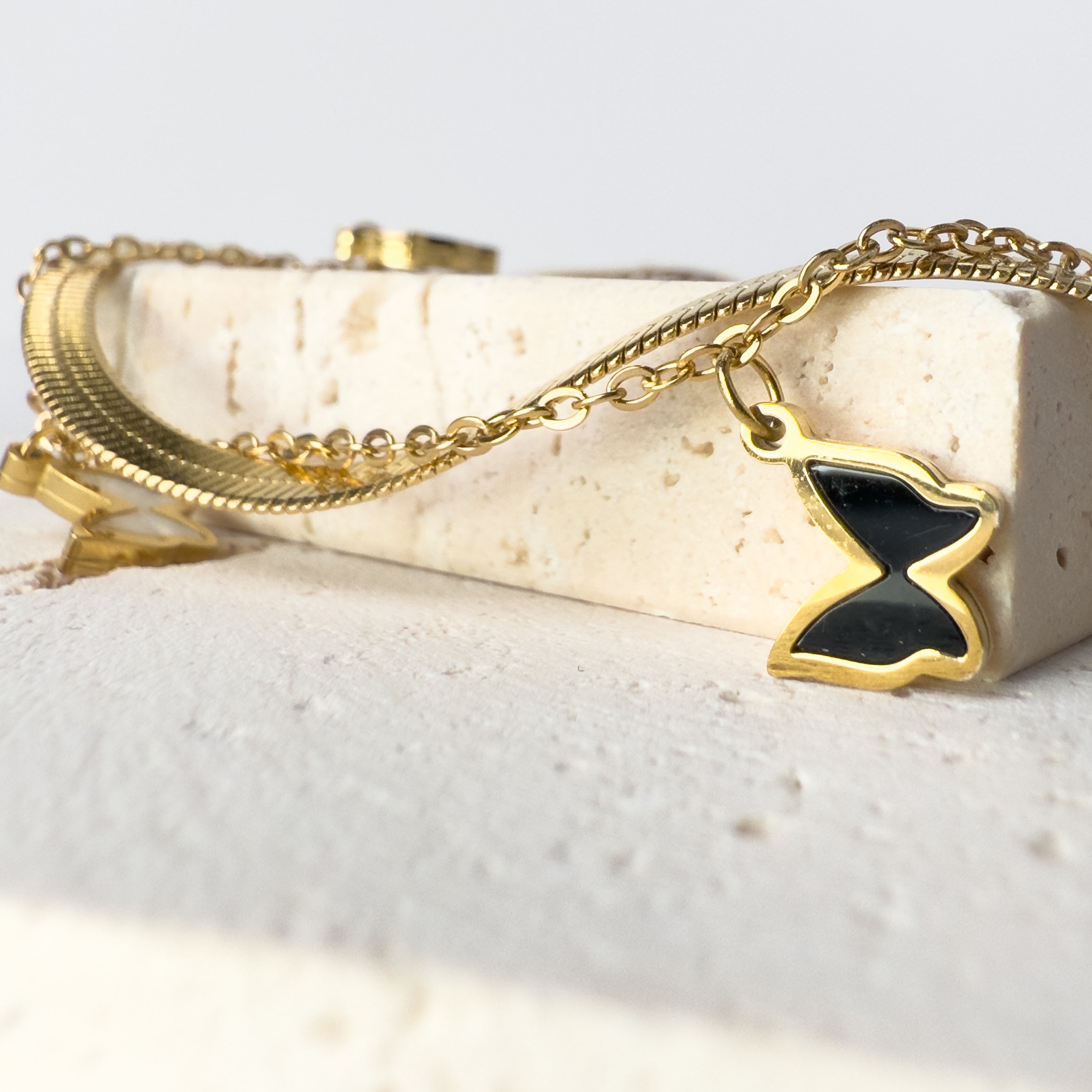 Midnight Wings – Gold Butterfly Charm Bracelet