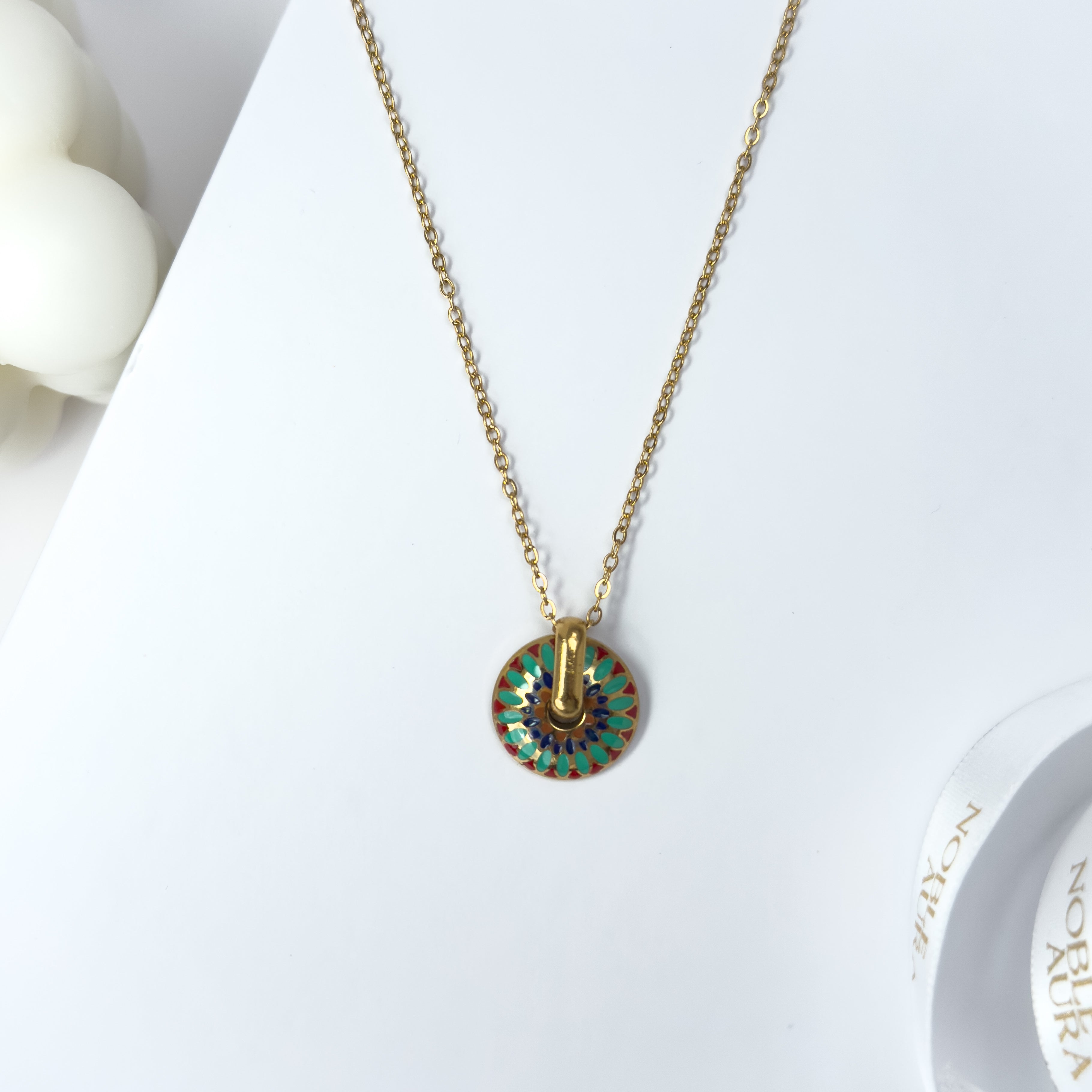 Colourful mosaic mandala pendant necklace