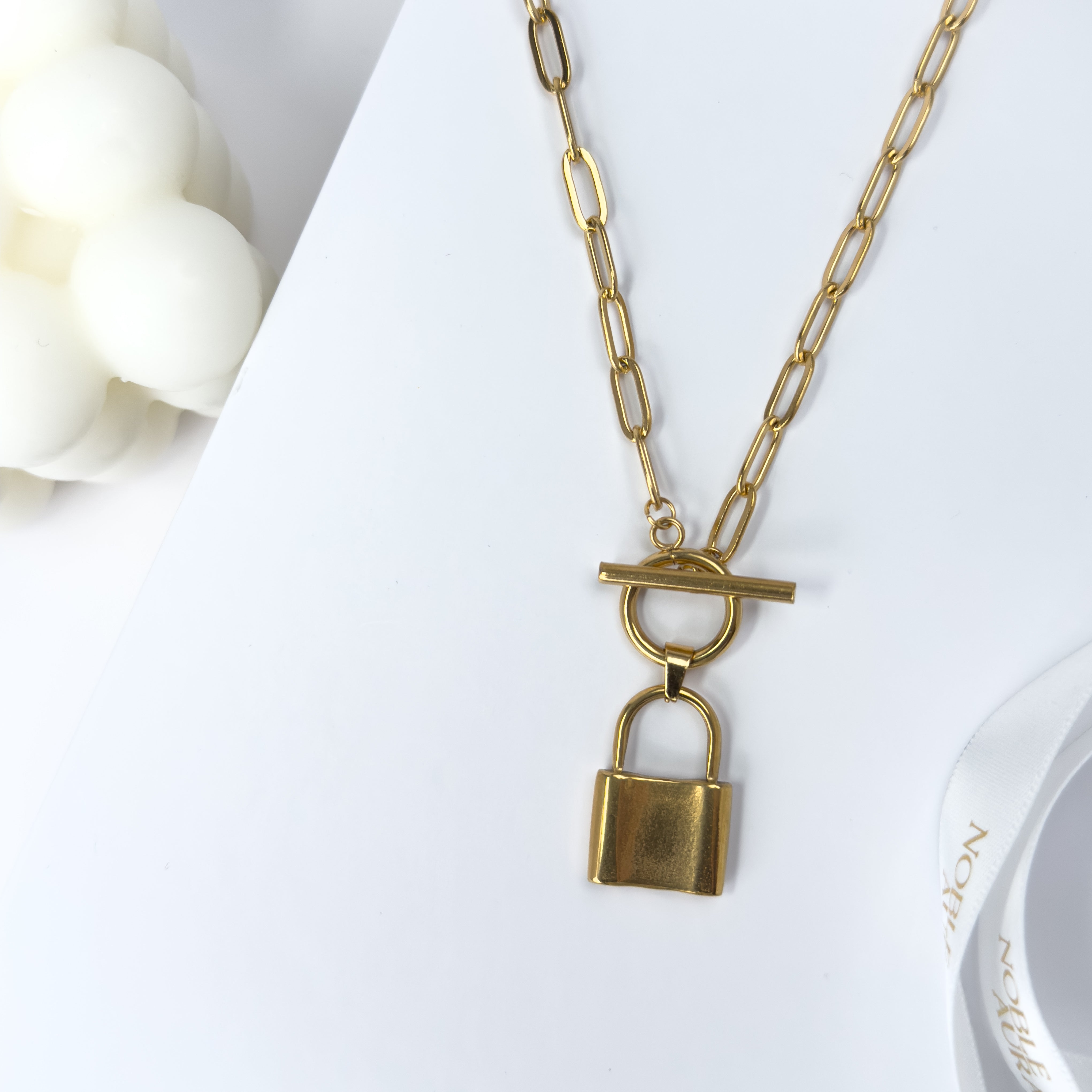 Gold Padlock Necklace With T Bar