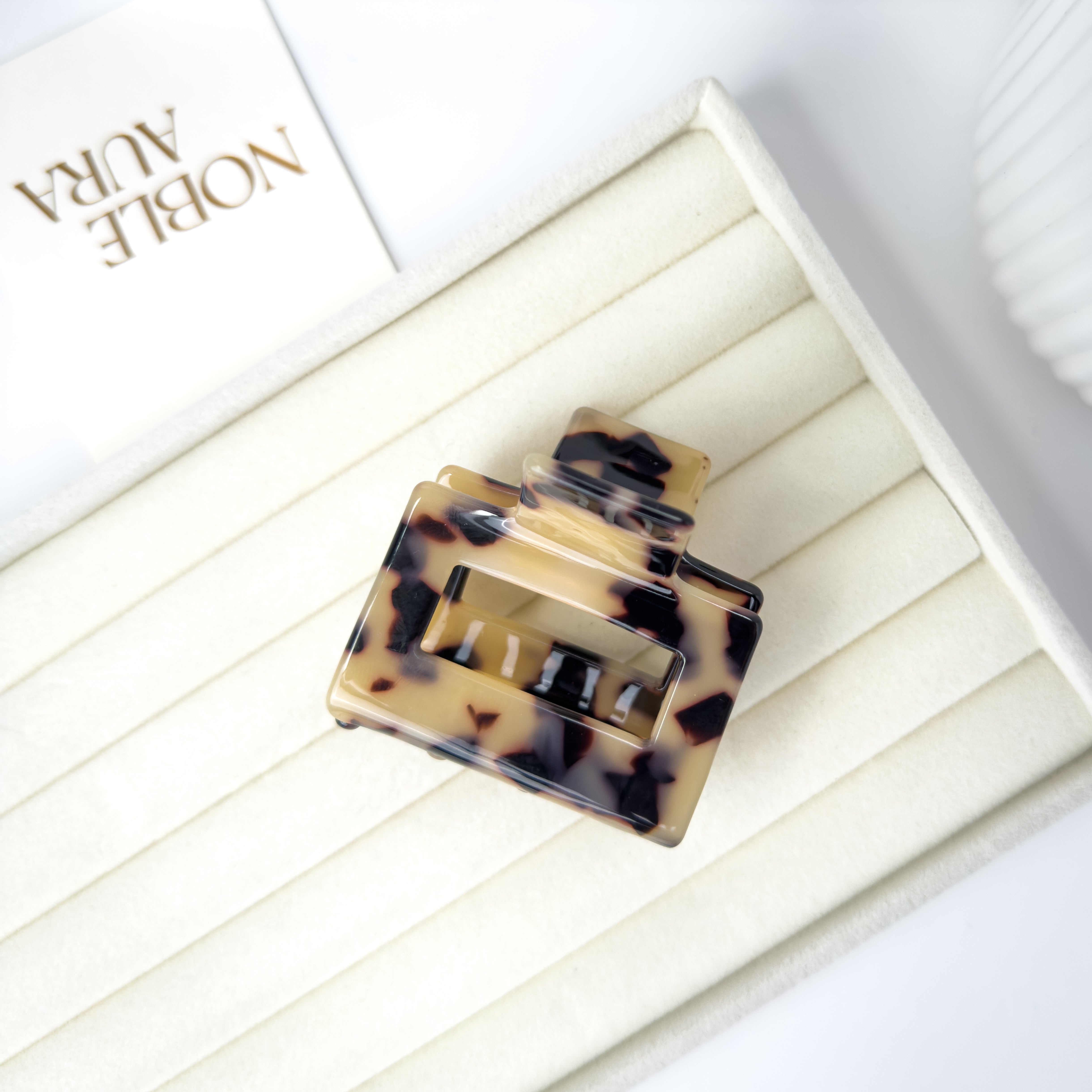 Classic Beige Tortoise Shell Square Hair Claw – Acetate Clip