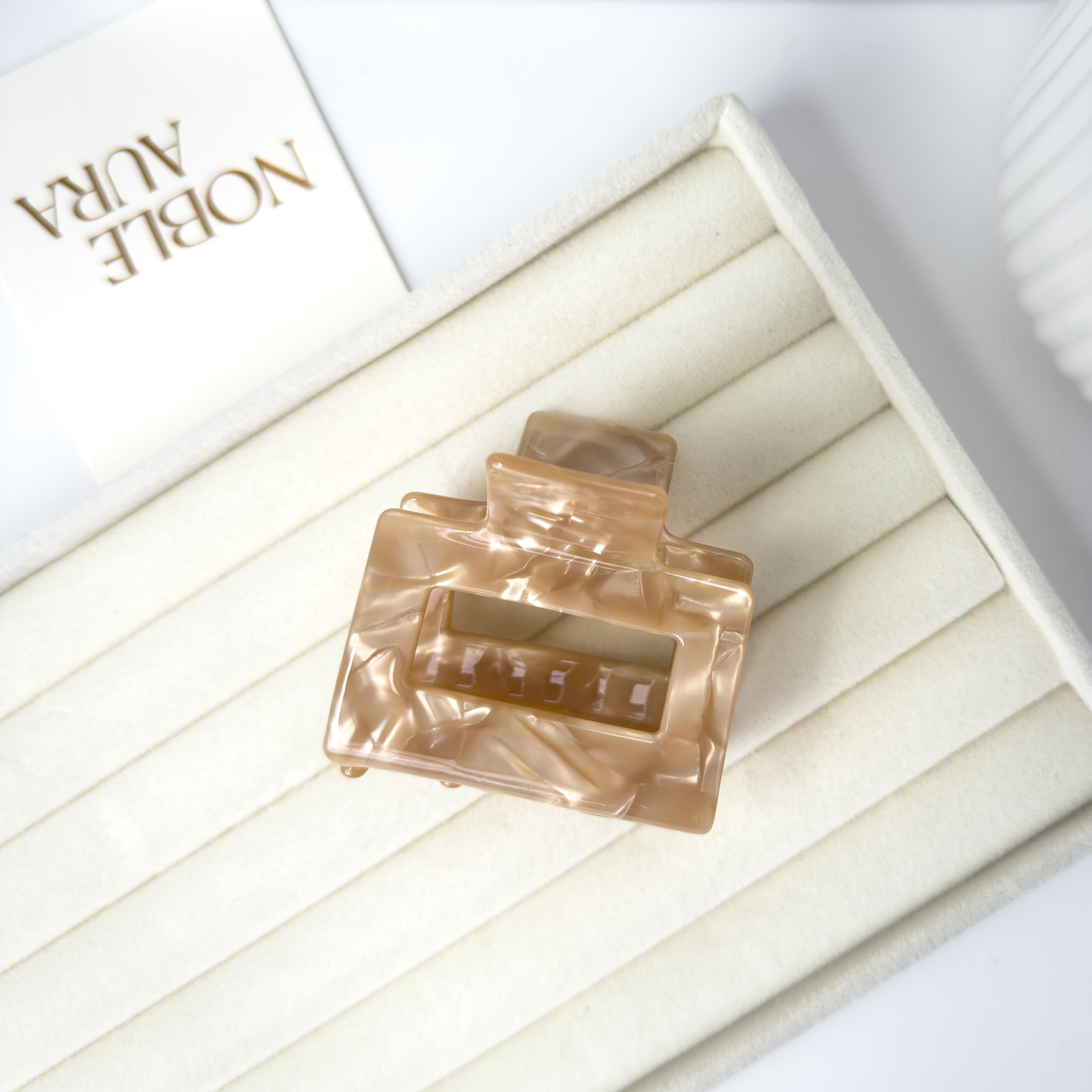 Nude Pearl Square Hair Claw Clip – Glossy Acetate Grip