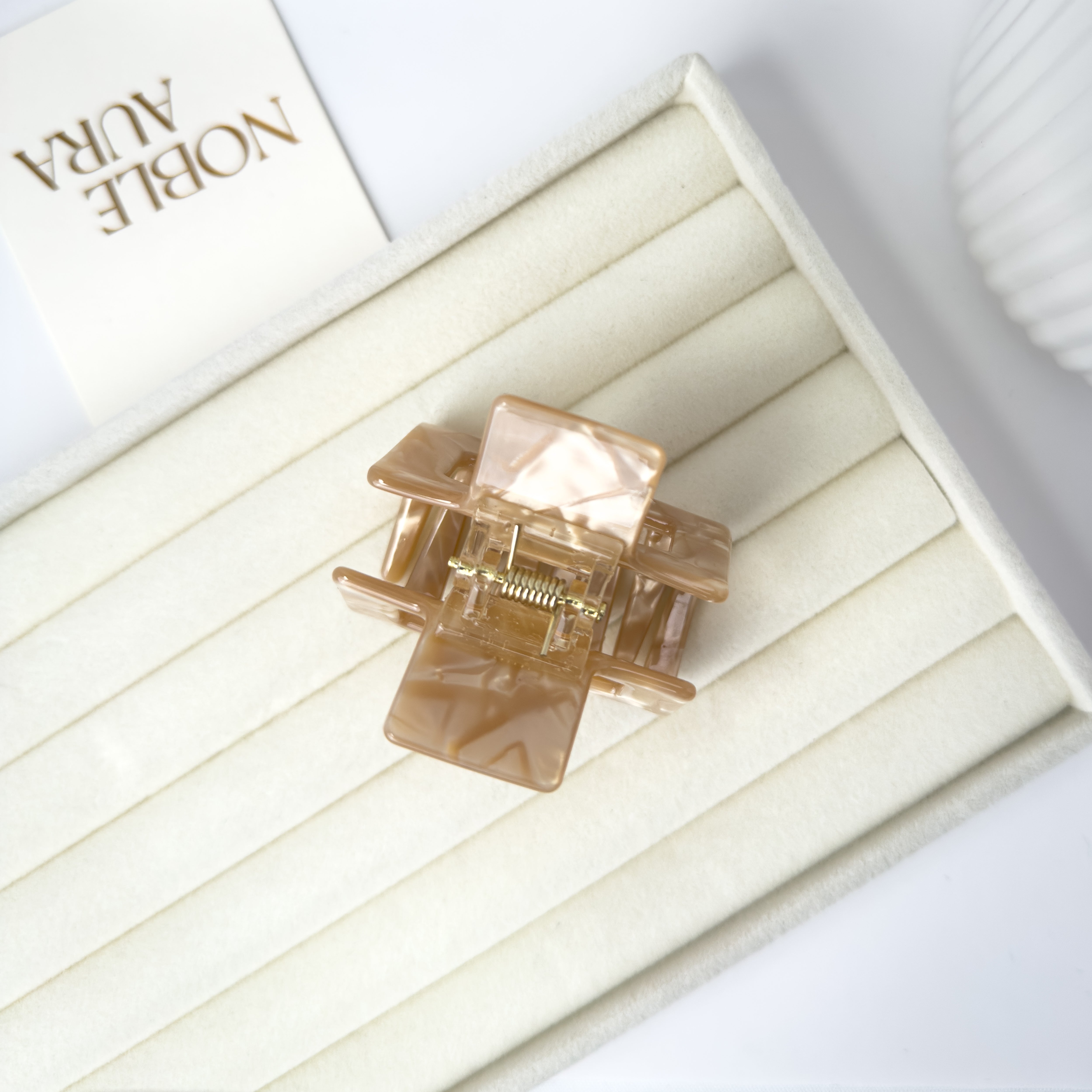 Nude Pearl Square Hair Claw Clip – Glossy Acetate Grip