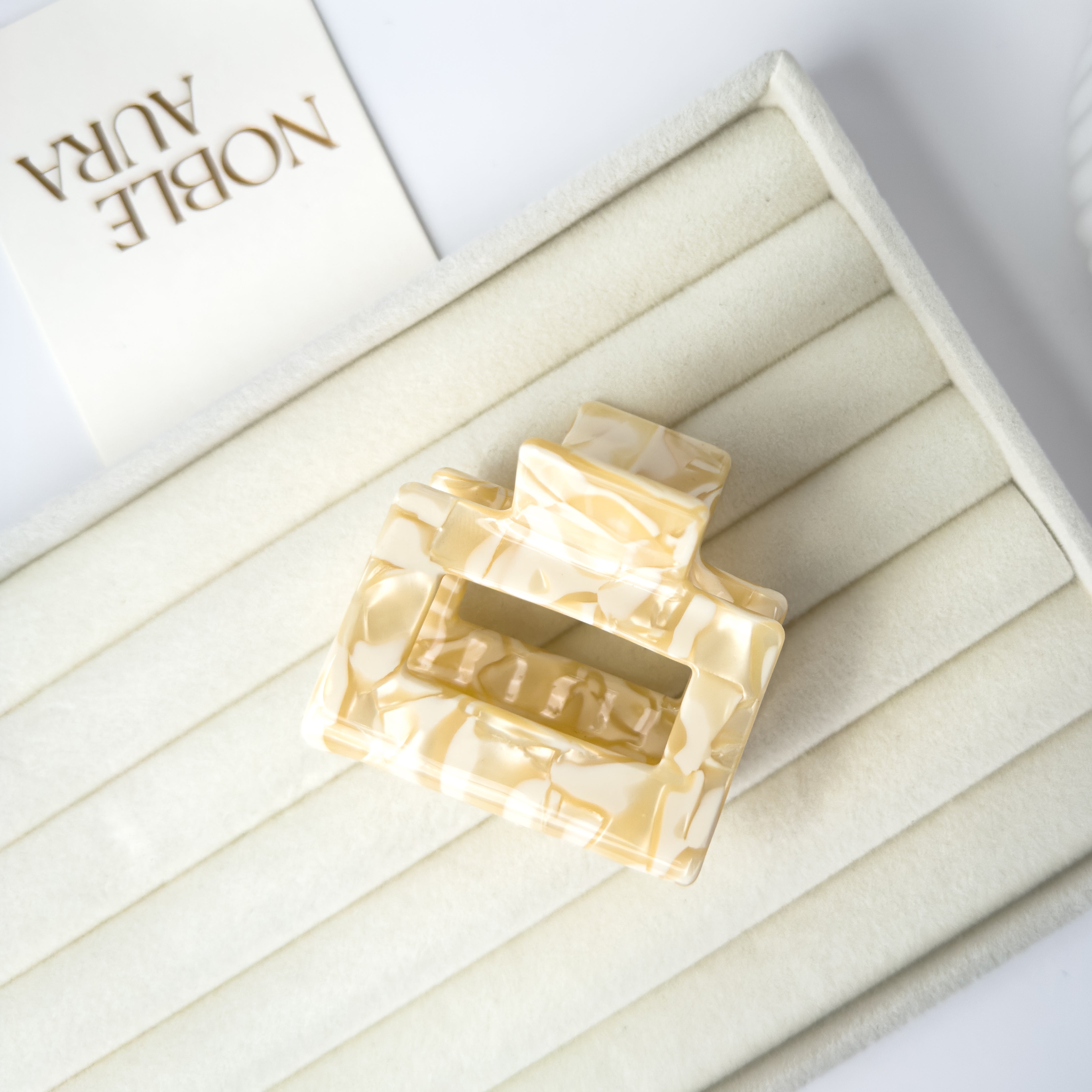 Vanilla Swirl Square Hair Claw Clip – Glossy Acetate Grip