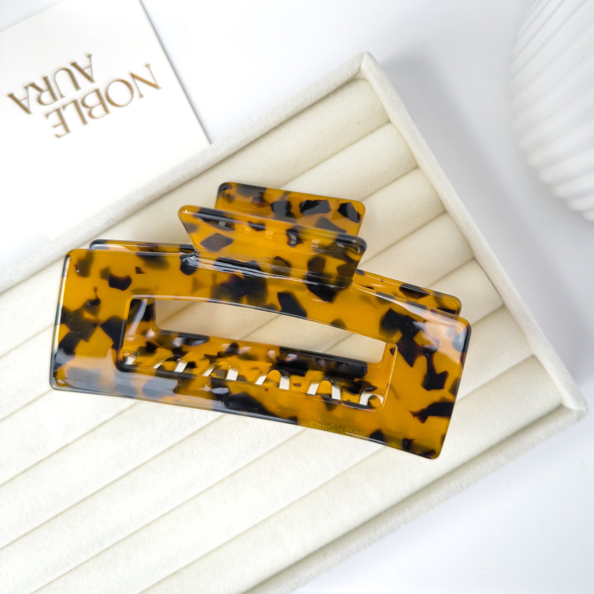 LARGE - Amber Tortoise Shell Square  - Acetate Hair Claw