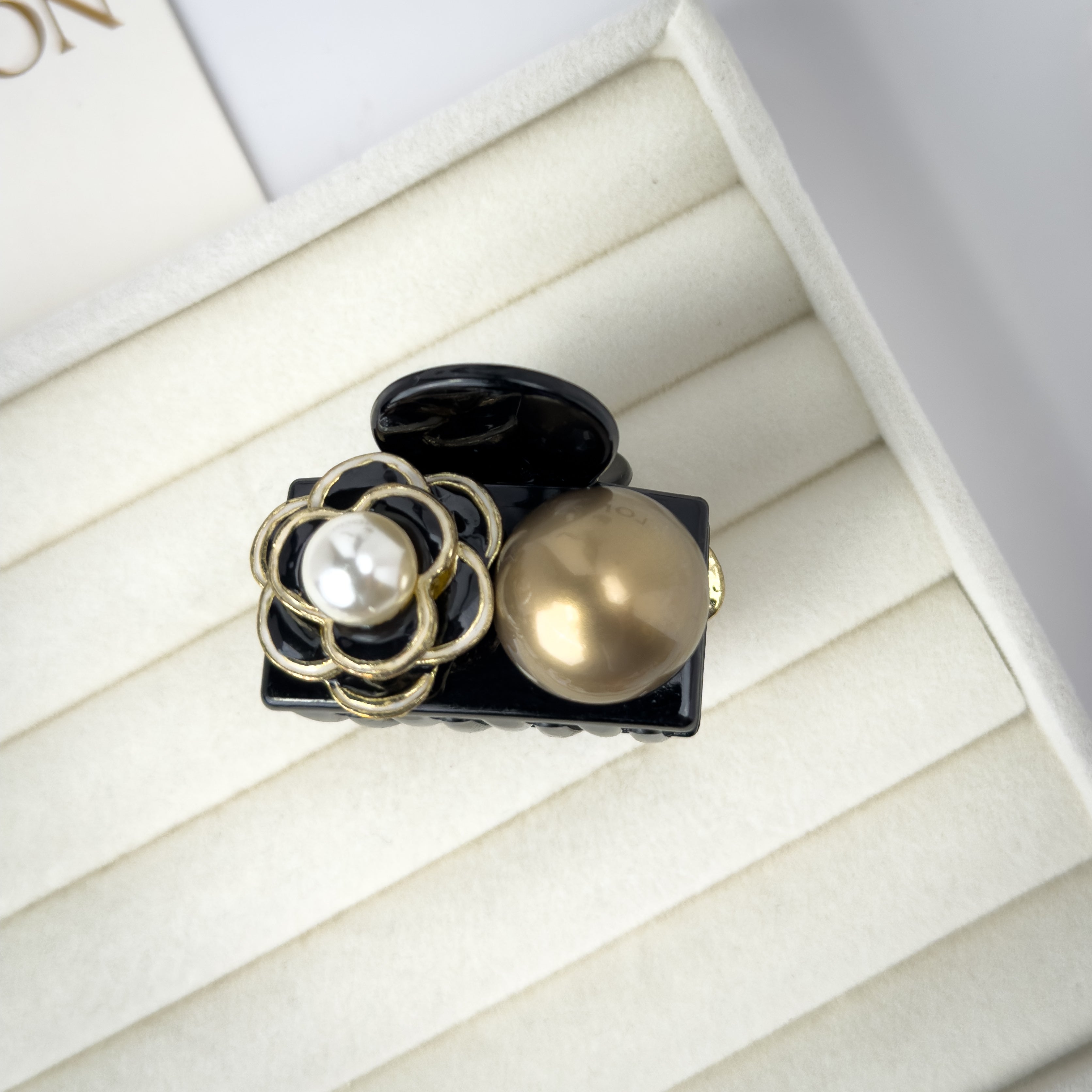Black & Gold Pearl Floral Hair Claw