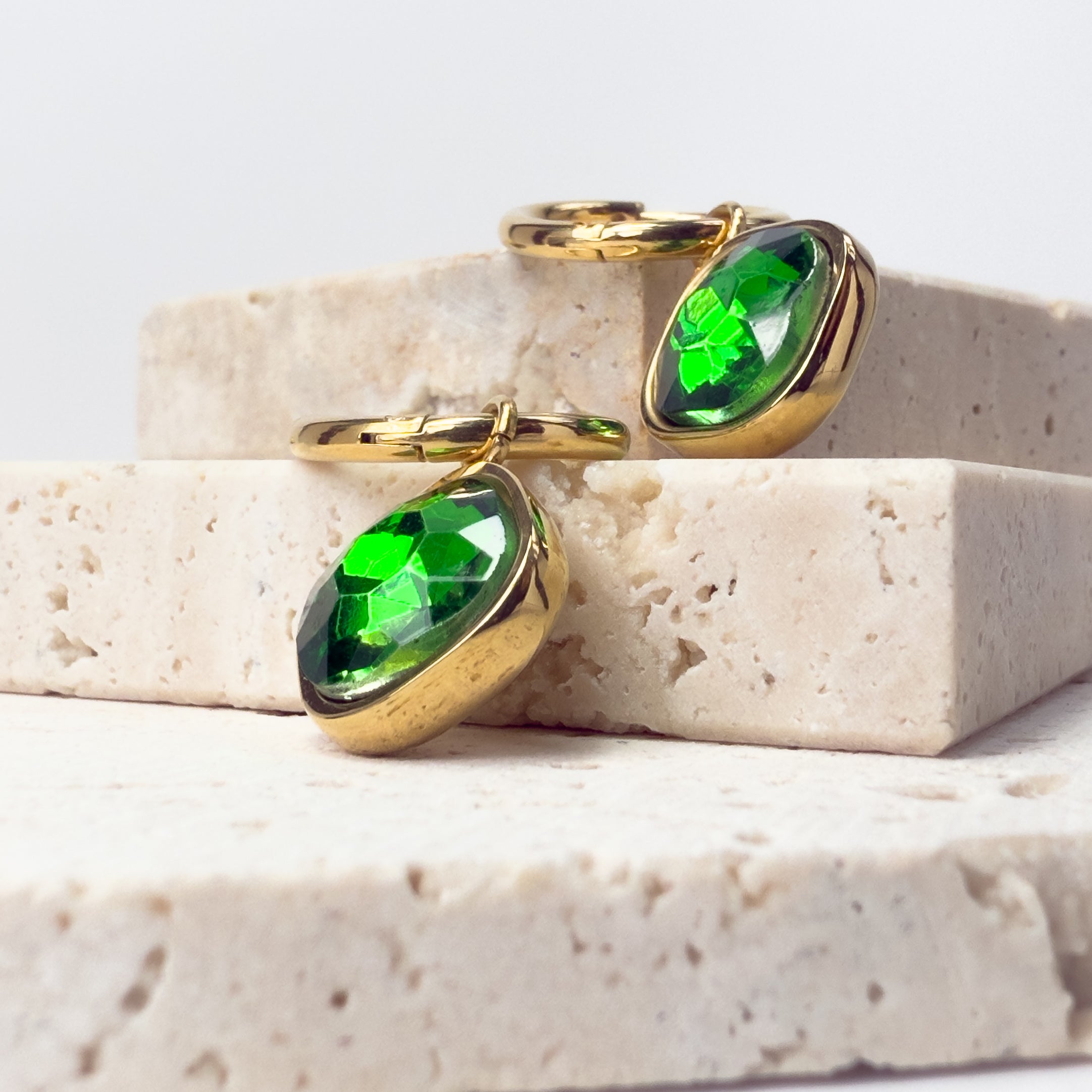 Emerald Crystal Gold Earrings