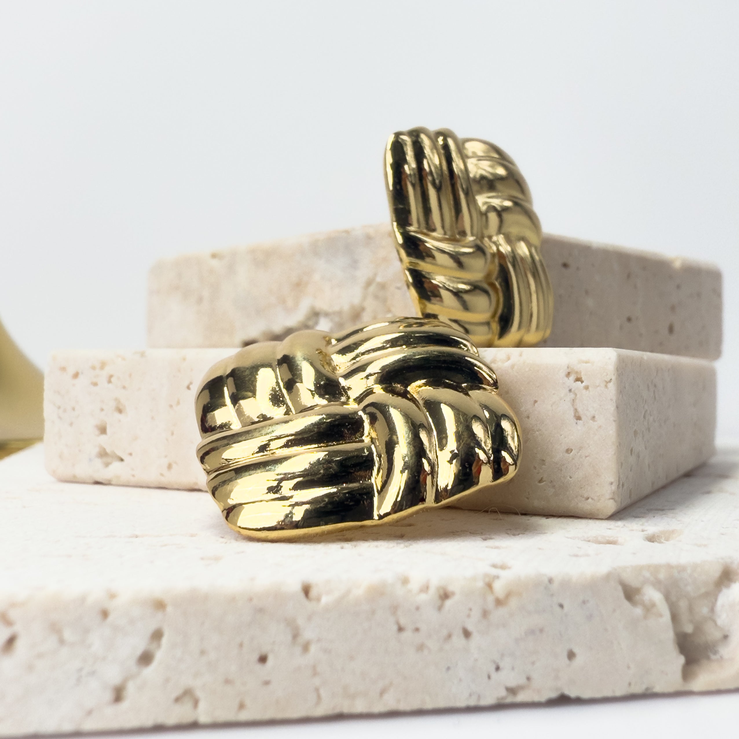 Gold Woven Stud Earrings – Chunky Braided Statement Jewellery