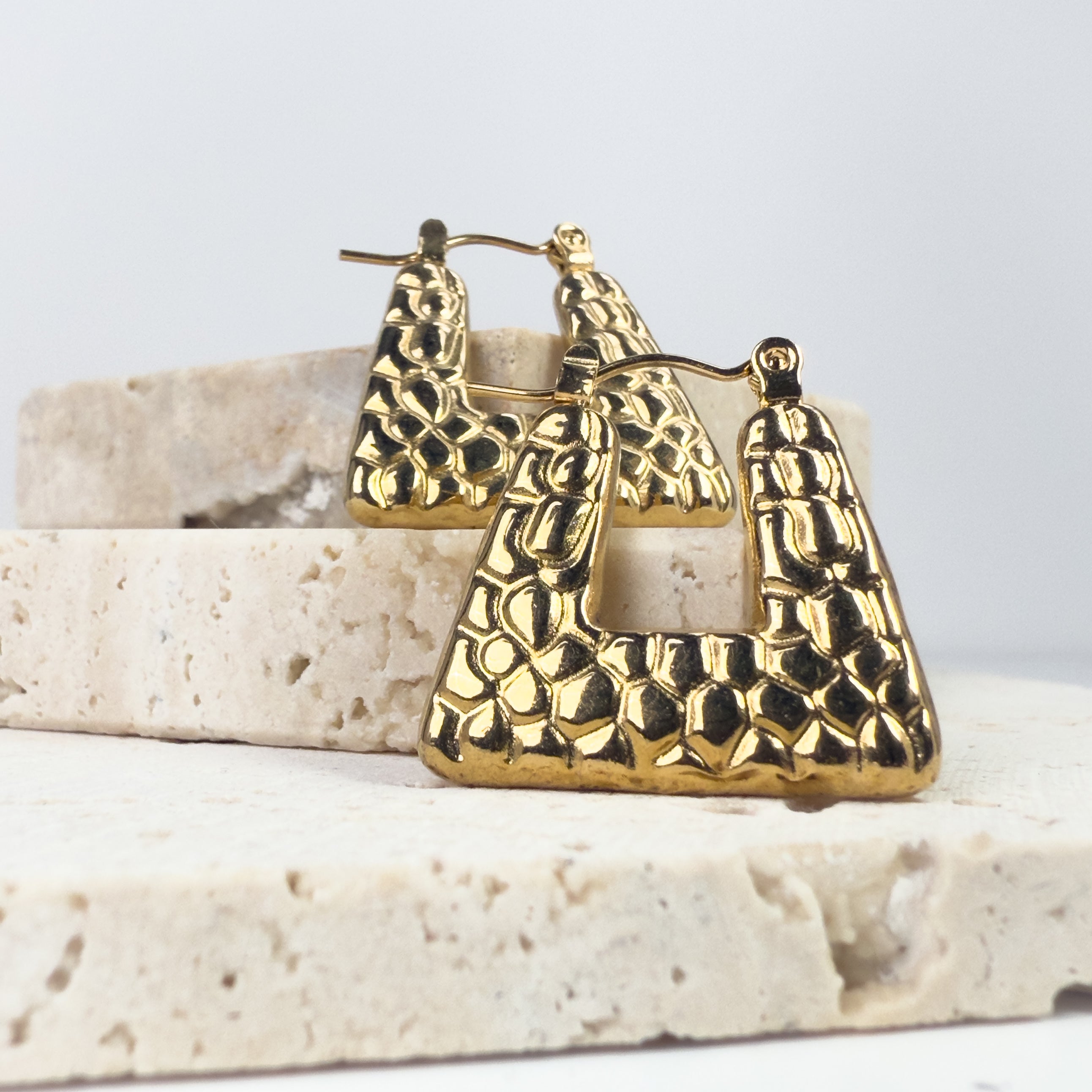 Gold Textured Geometric Hoop Earrings