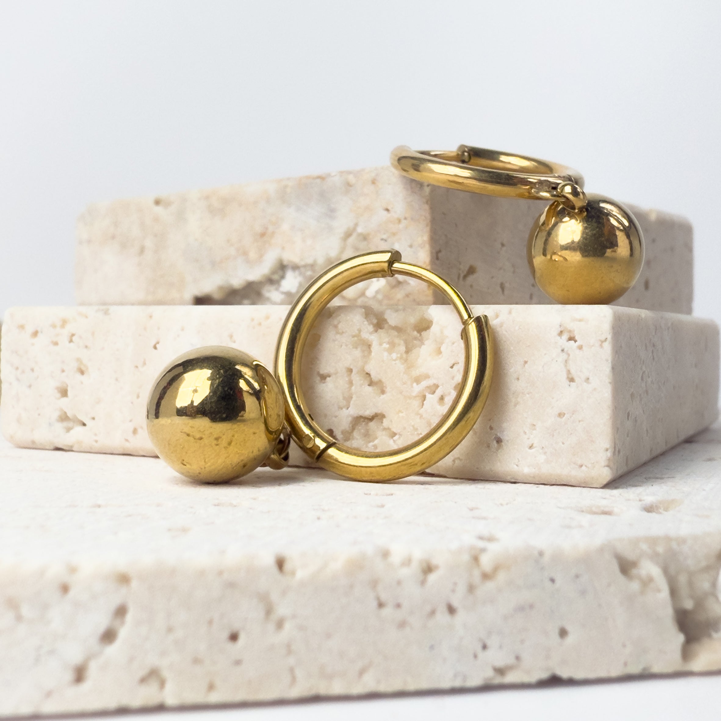 Gold Ball Drop Hoop Earrings – Minimalist Chic Jewellery
