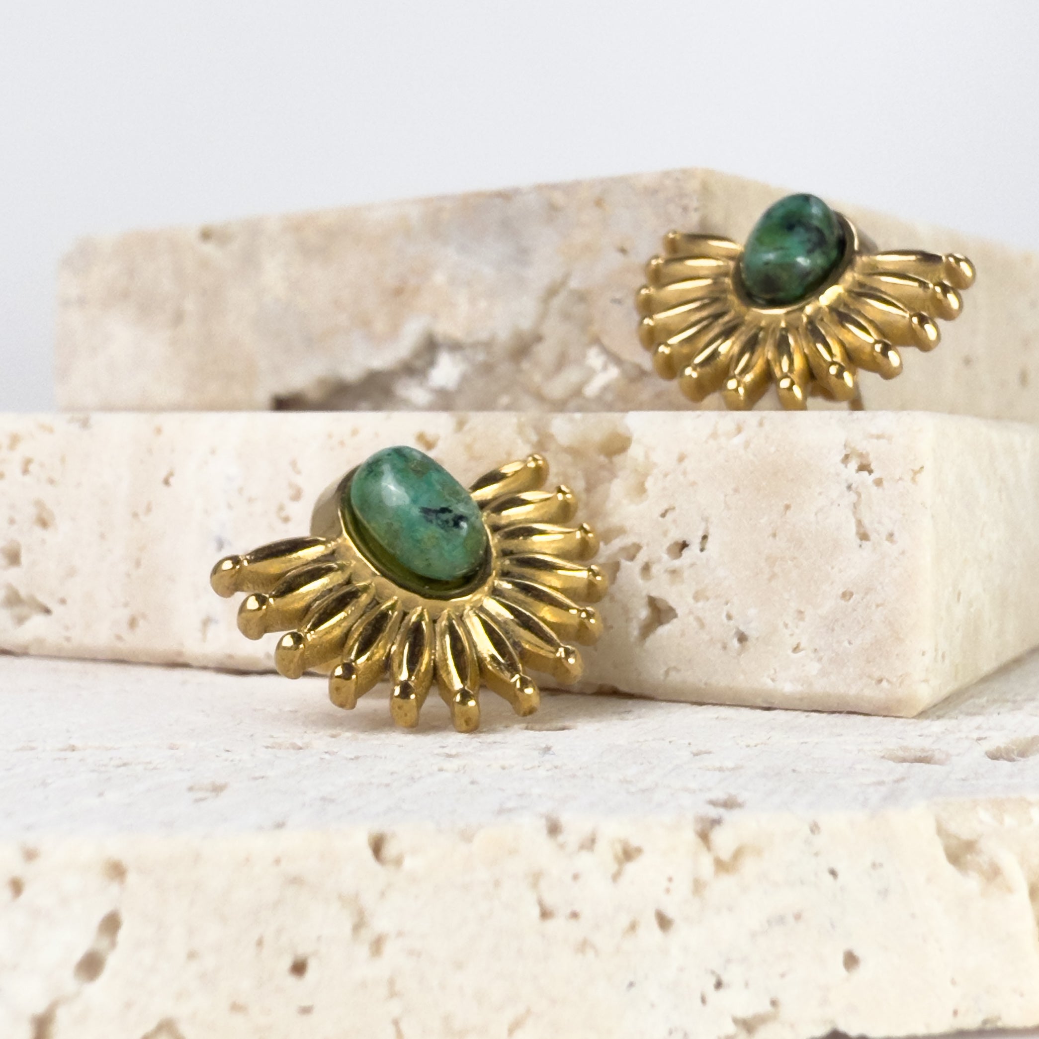 Sunburst Turquoise Green Stone Stud Earrings