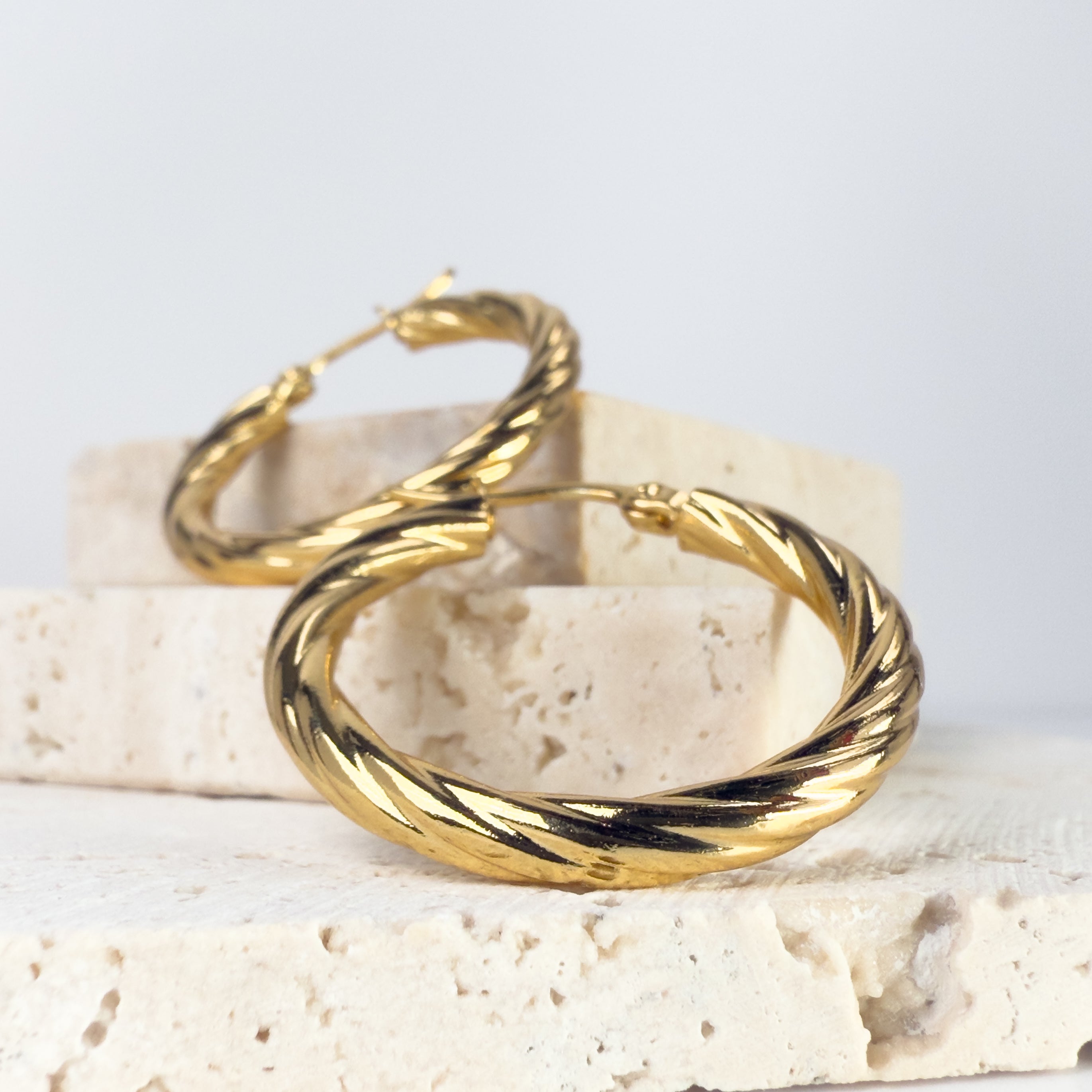 Classic Twisted Gold Hoop Earrings