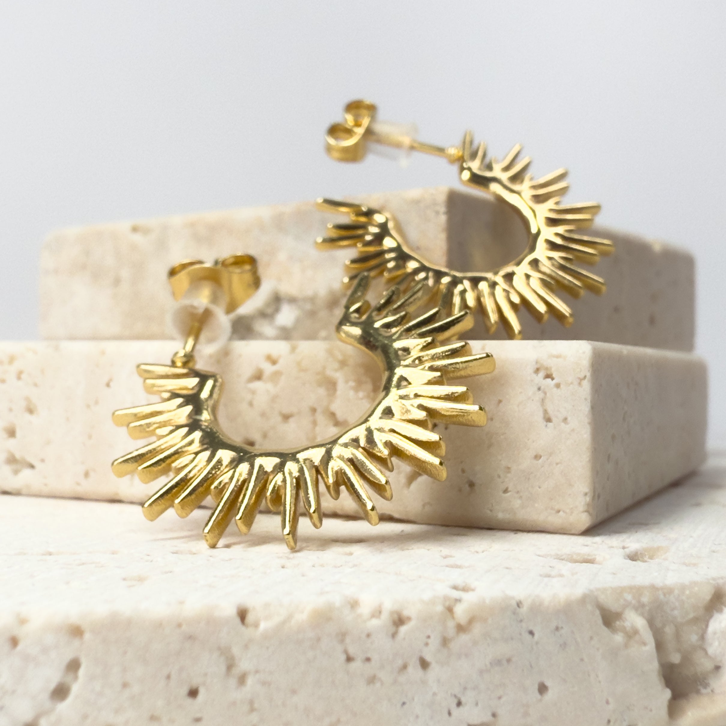 Gold Sunburst Hoop Earrings