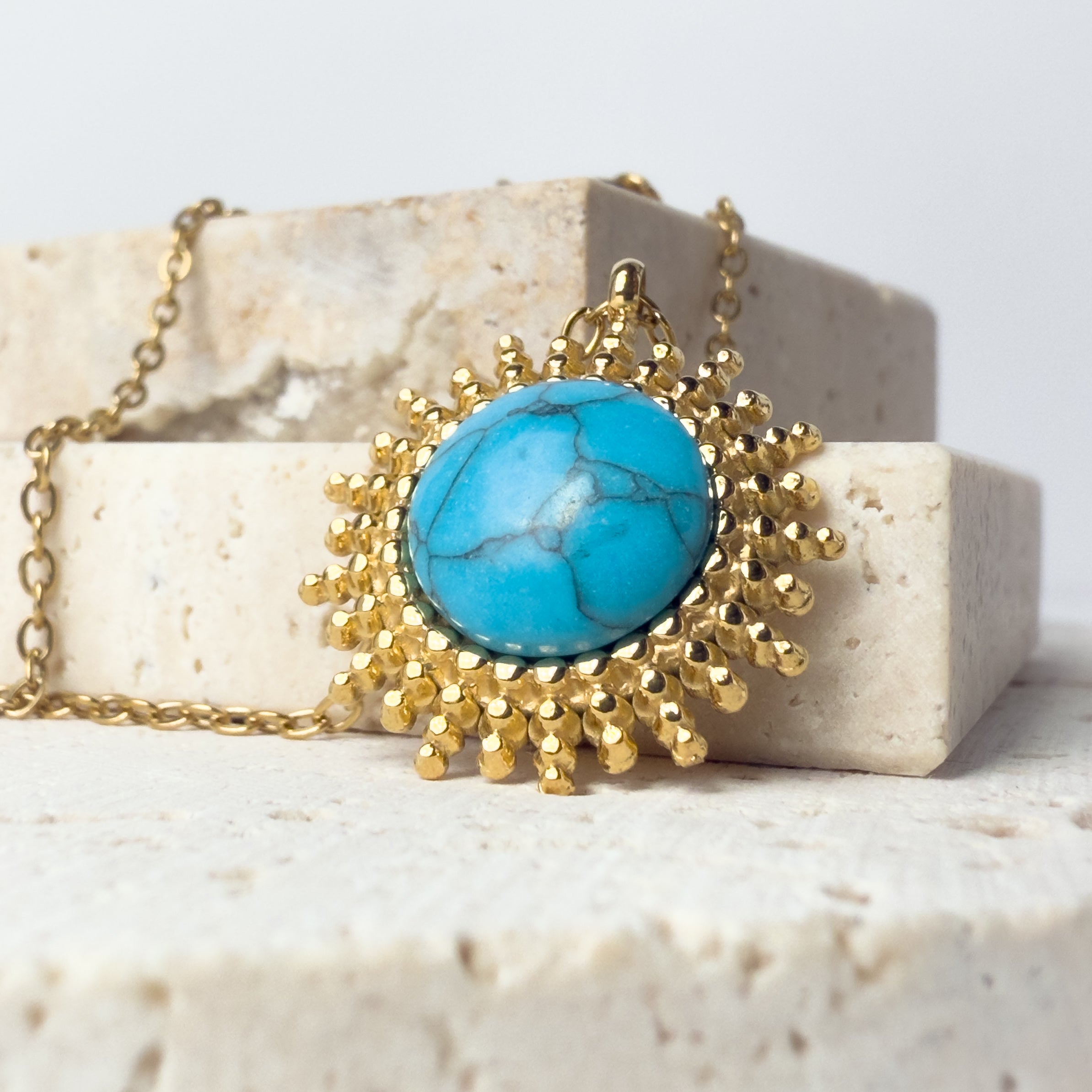Gold Sunburst Turquoise Necklace