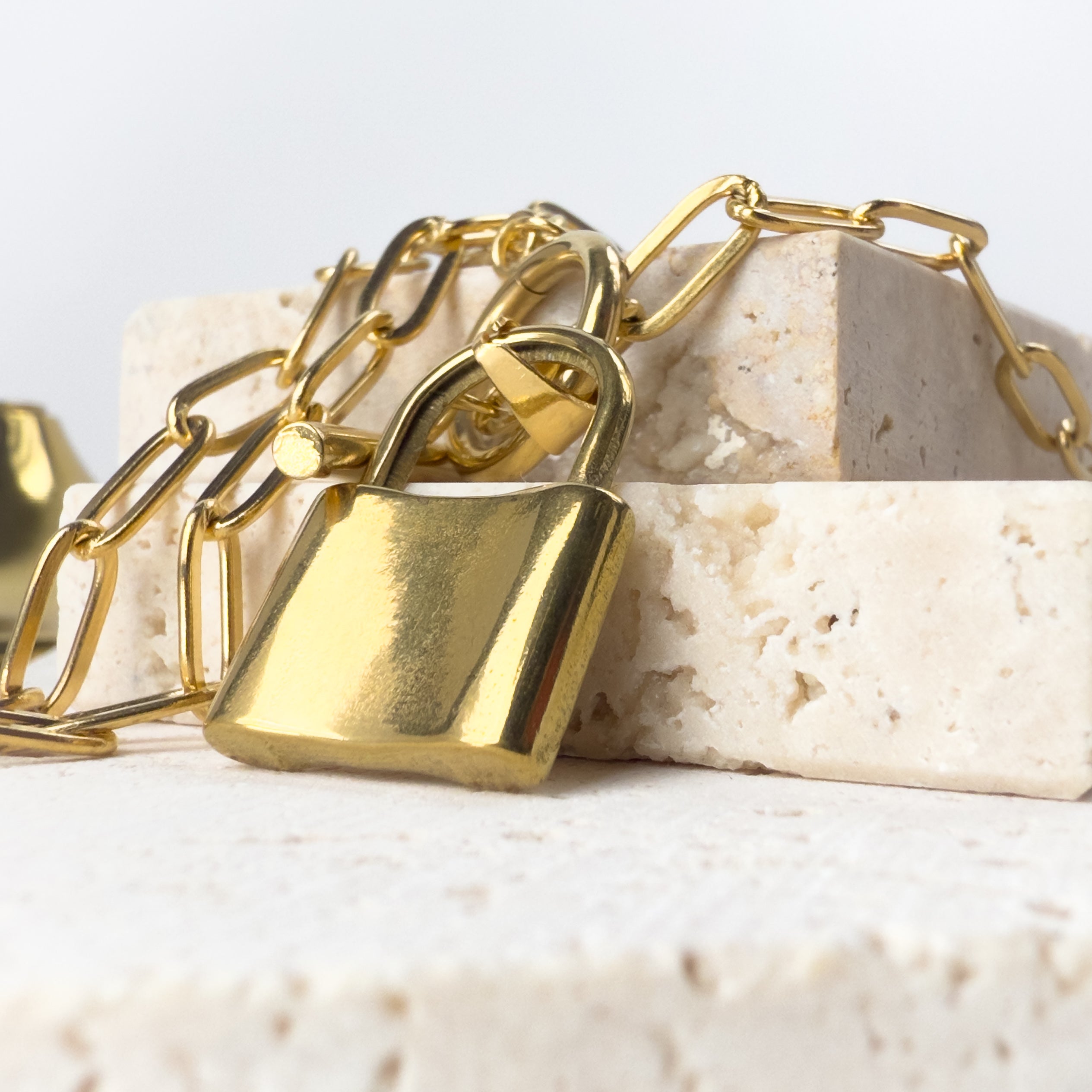 Gold Padlock Necklace With T Bar