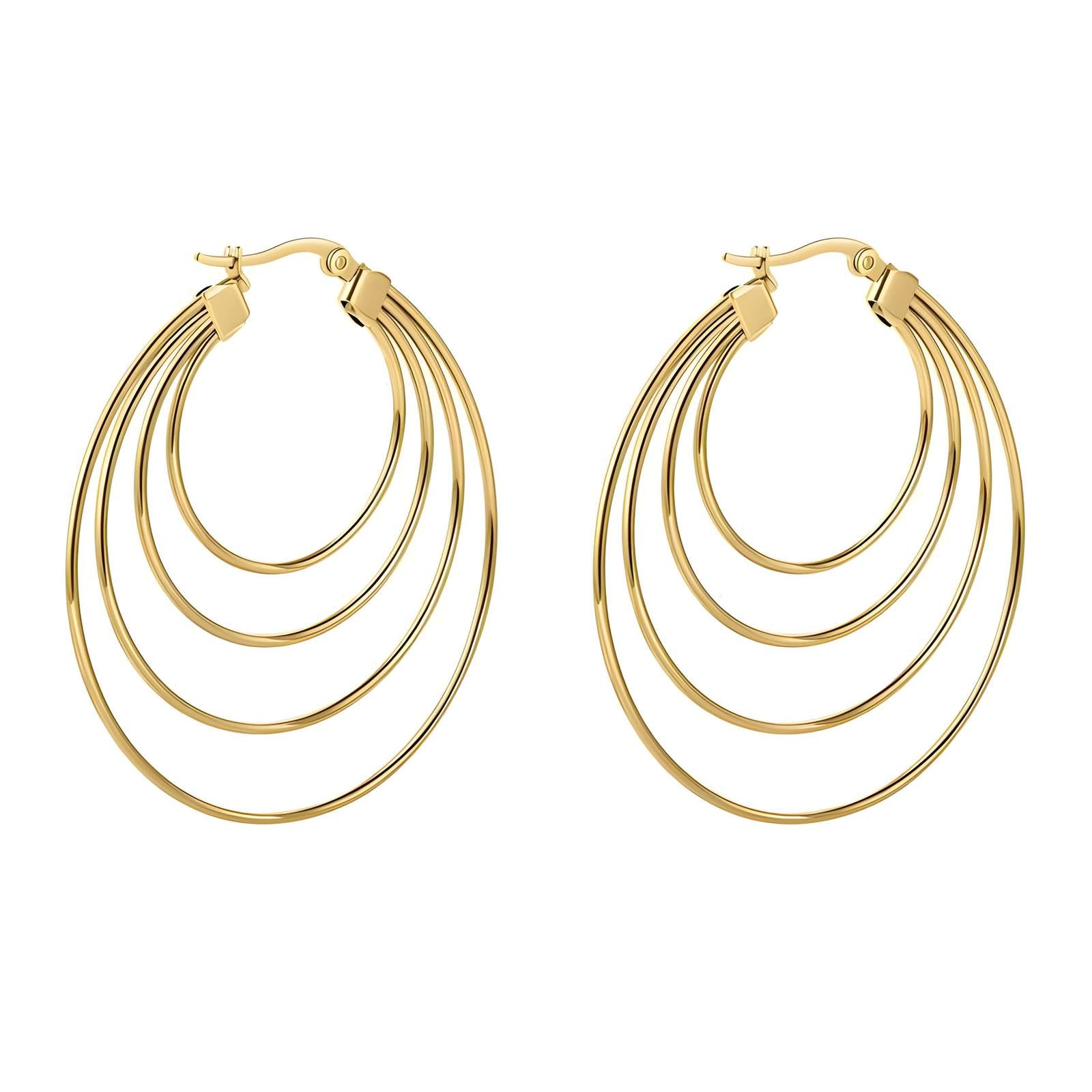Layered gold hoop earrings with modern stacked design by Noble Aura UK