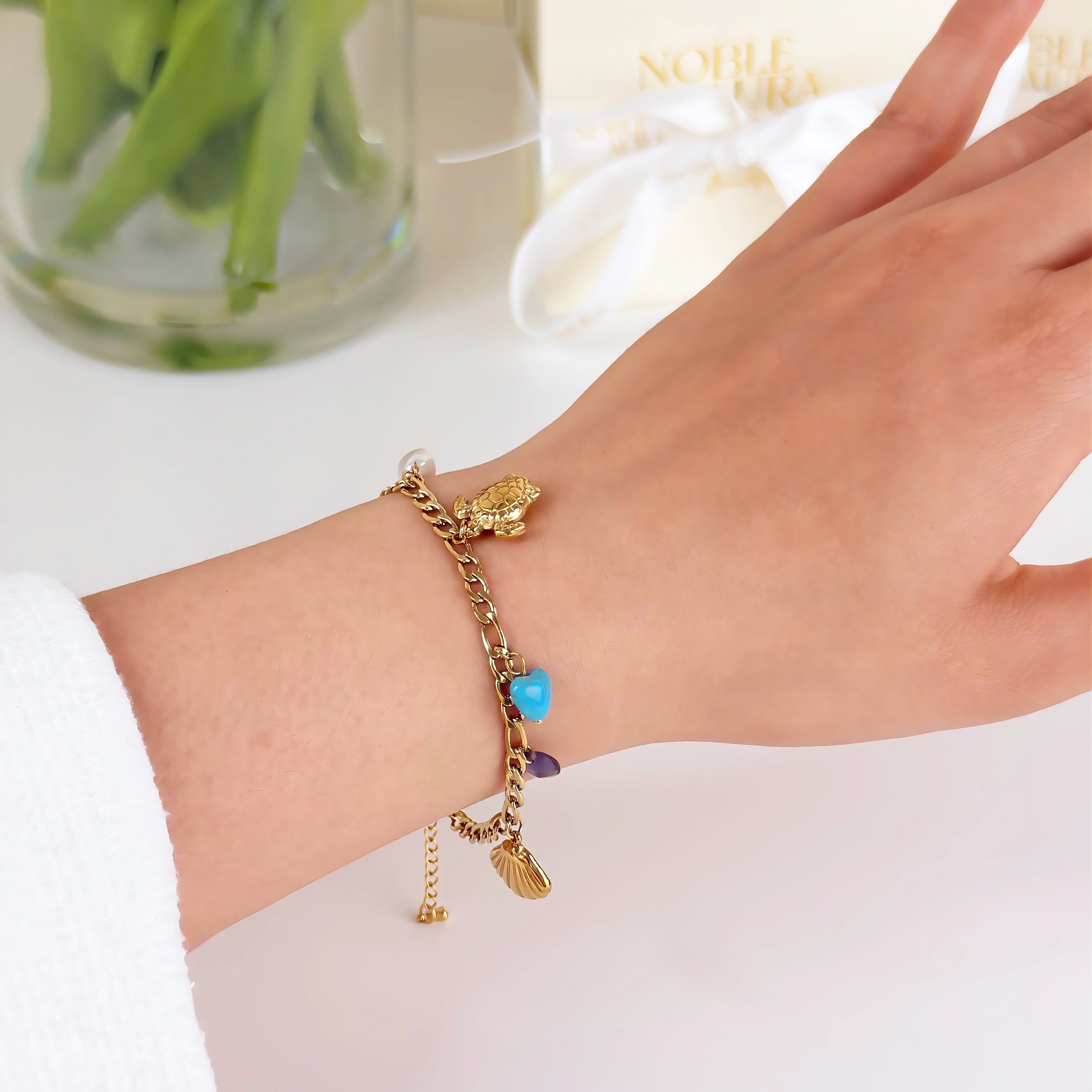 Ocean Charm Bracelet Waterproof Tarnish-Free Gold Charm Bracelet