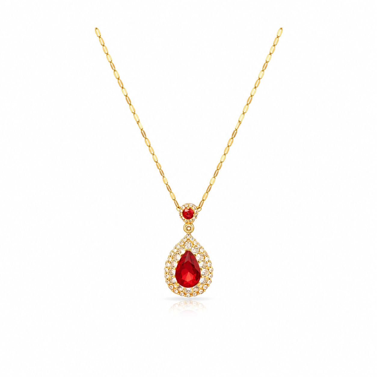 Red Stone Necklace Waterproof Tarnish-Free Gold Pendant Necklace