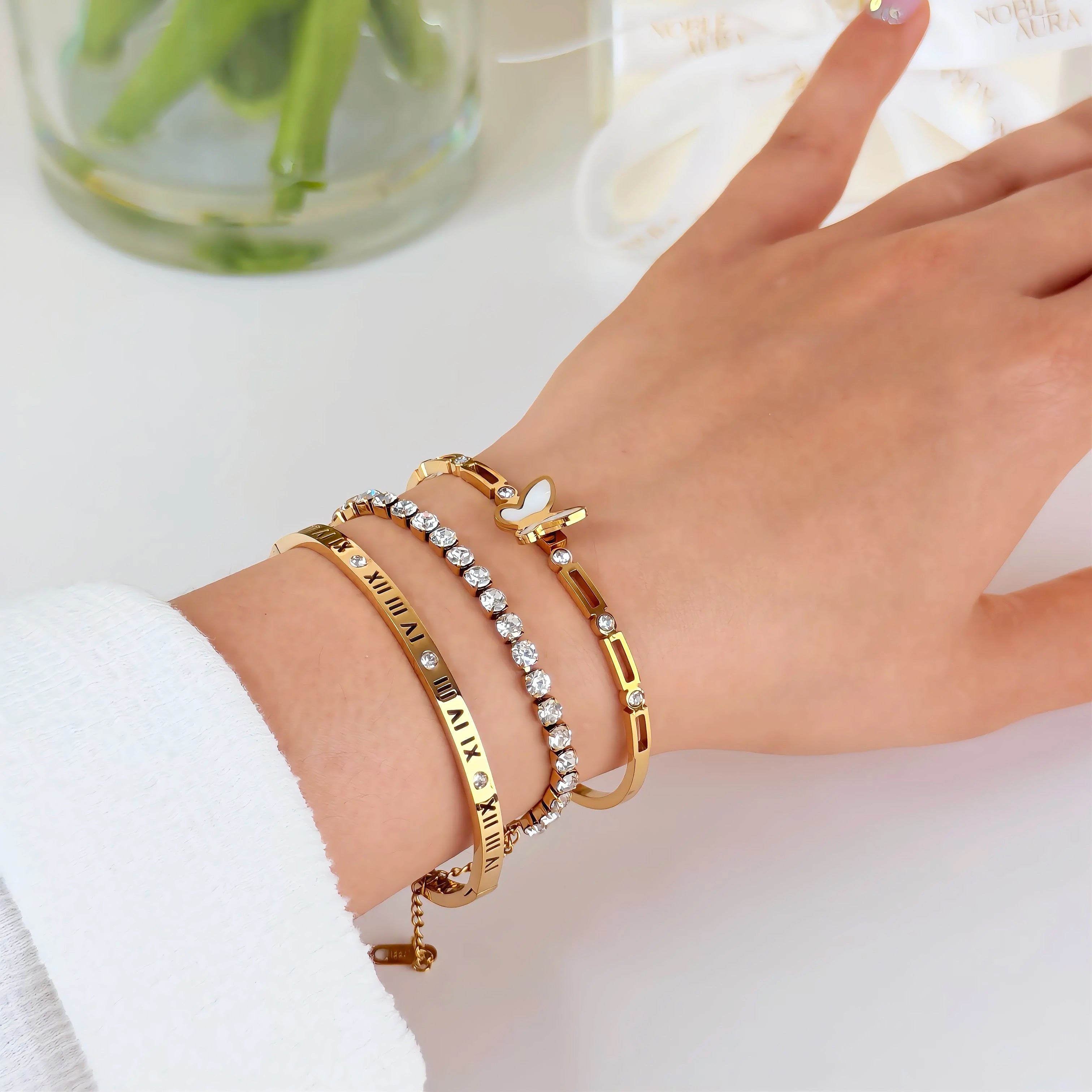 Gold Tennis Bracelet Waterproof Tarnish-Free Crystal Bracelet