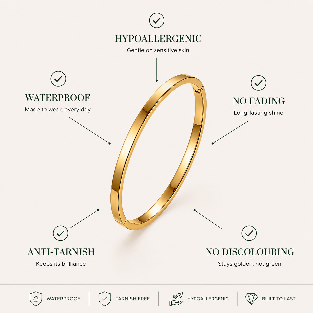 hypoallergenic waterproof antitarnish no fading no discolouring