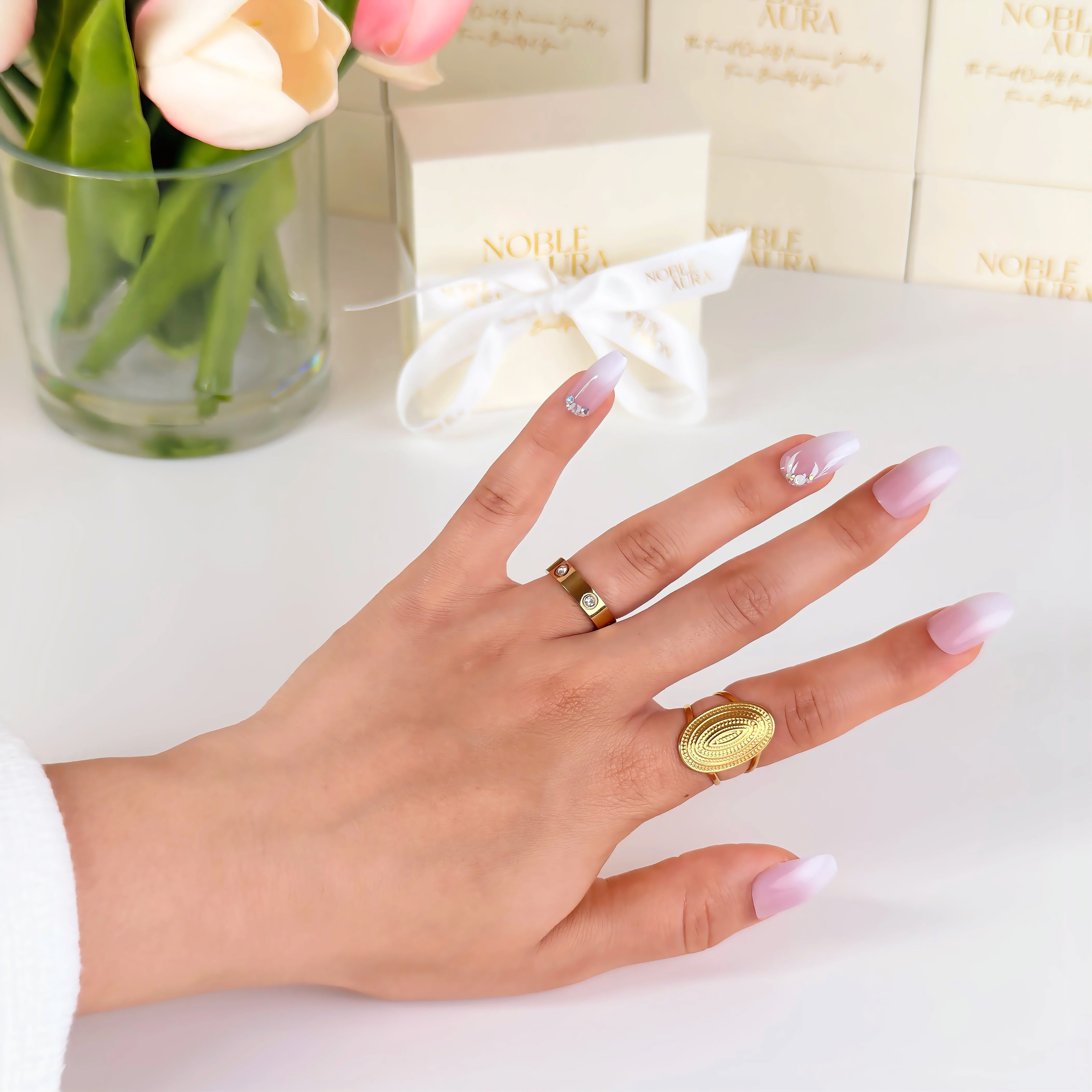 Bezel Set Ring Waterproof Tarnish-Free Gold Ring