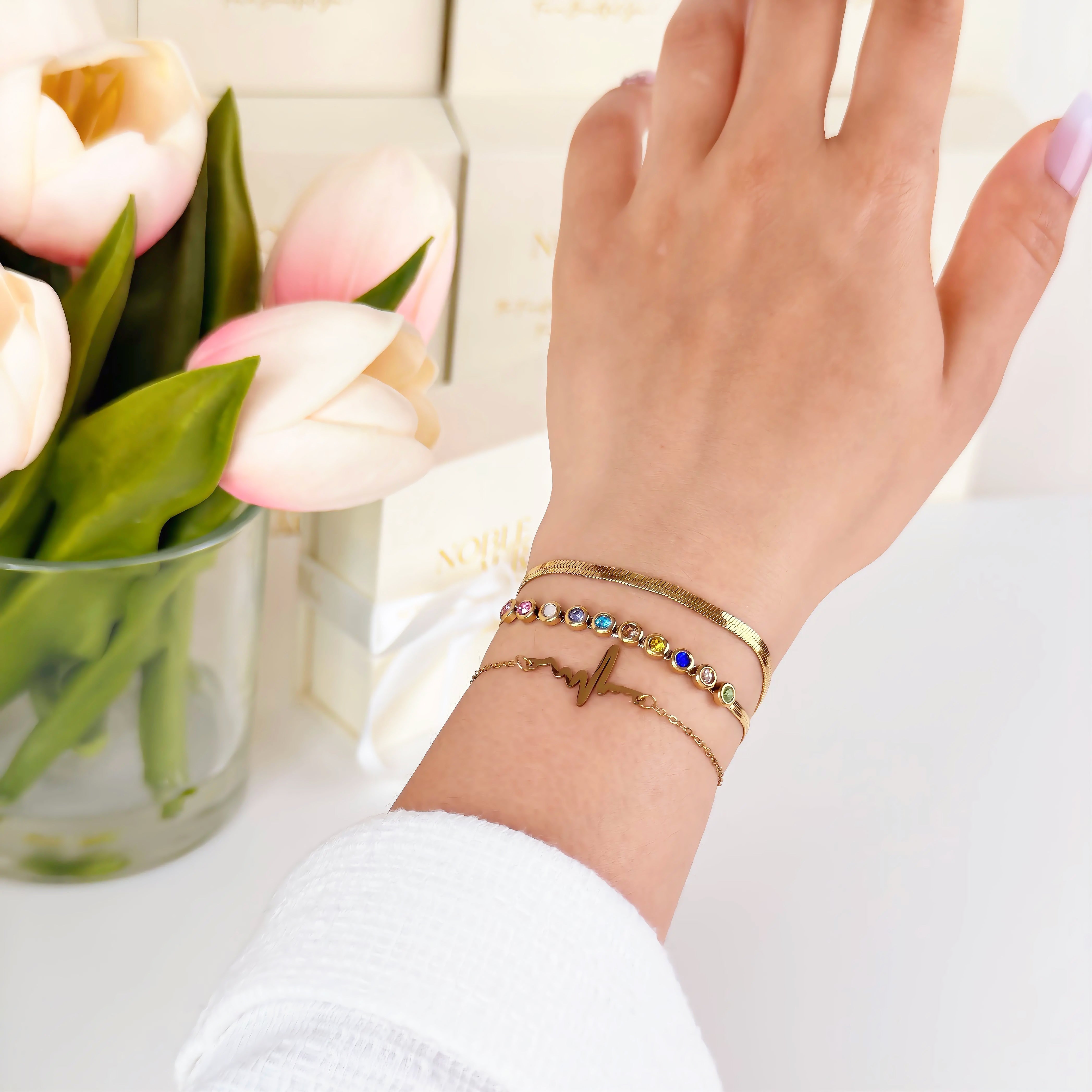 Rainbow Gemstone Bracelet Waterproof Tarnish-Free Gold Bracelet