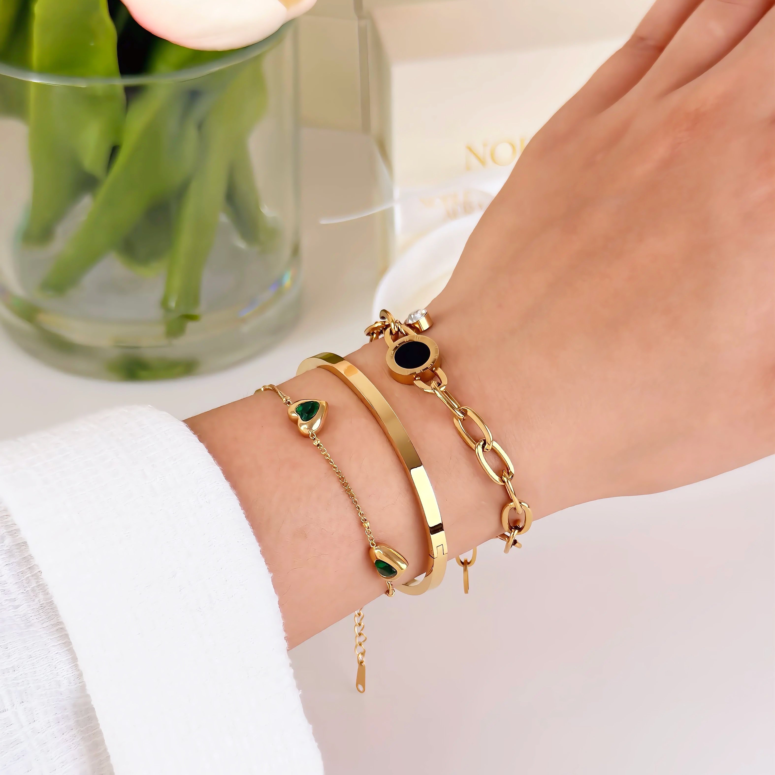 Roman Numeral Link Bracelet Waterproof Tarnish-Free Gold Bracelet