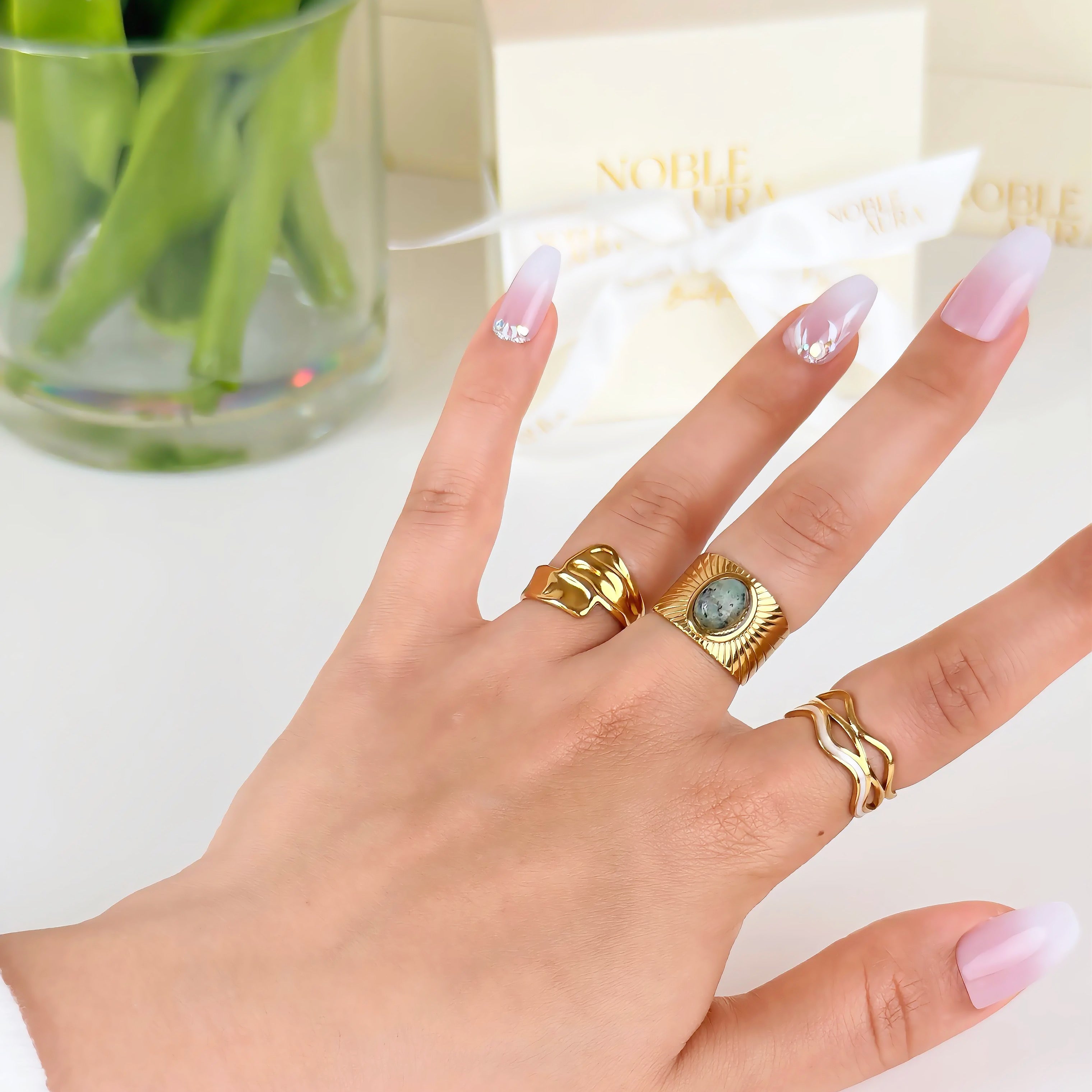 Gold Wave Ring Waterproof Tarnish-Free Gold Ring
