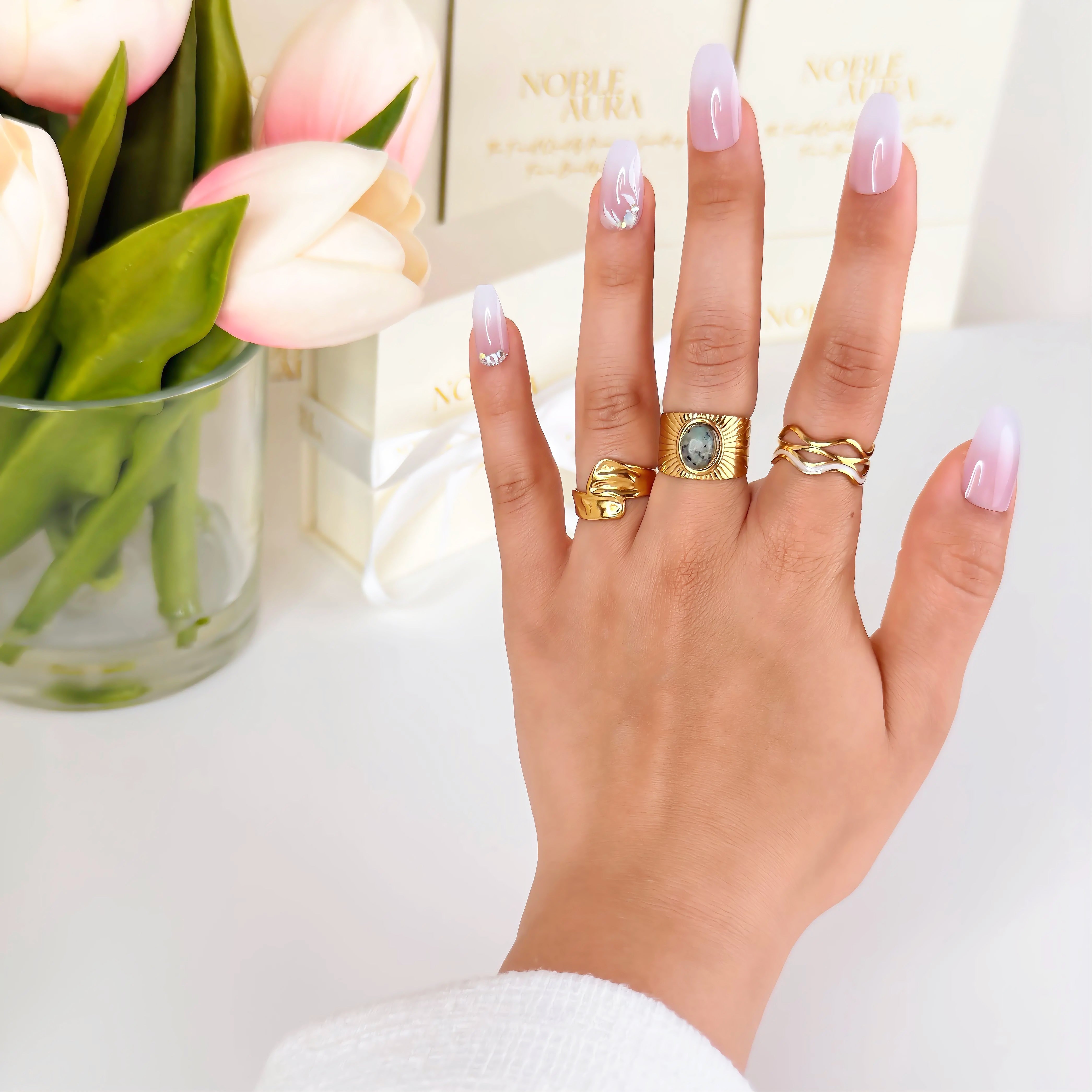 Gold Wave Ring Waterproof Tarnish-Free Gold Ring