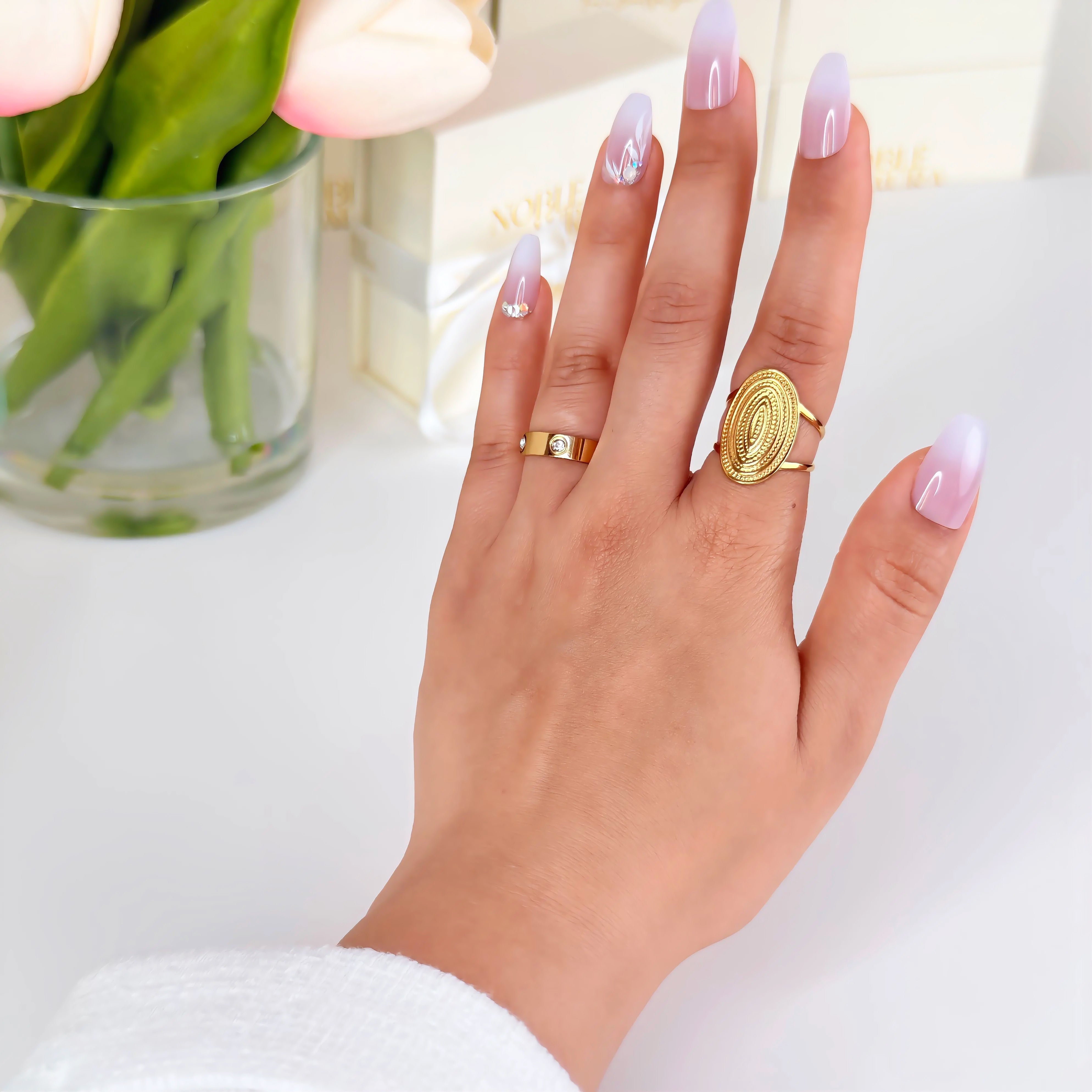 Bezel Set Ring Waterproof Tarnish-Free Gold Ring