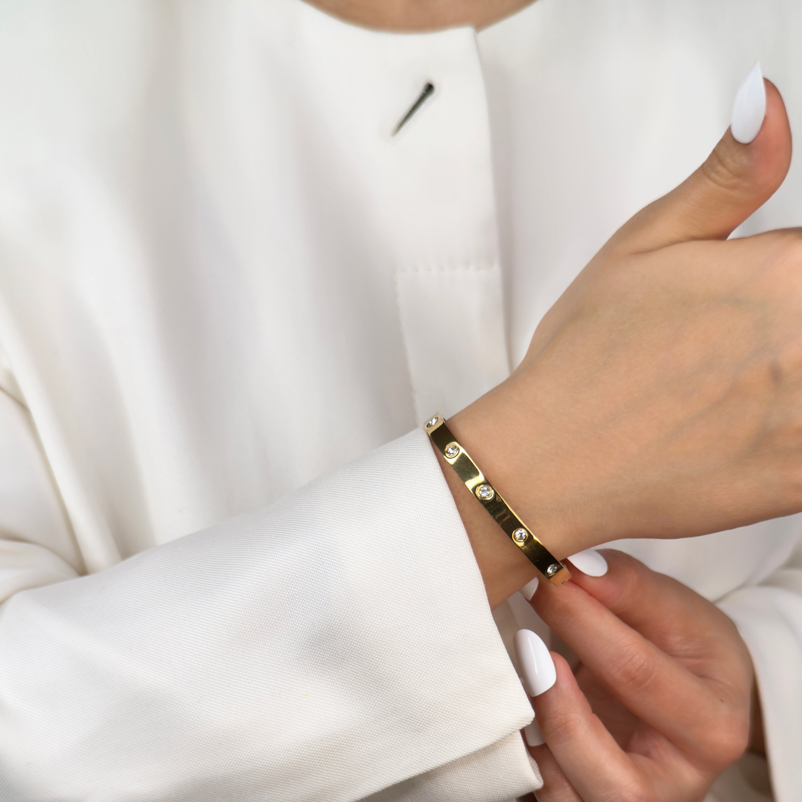 Elegant gold diamond bangle bracelet for everyday wear by Noble Aura UK