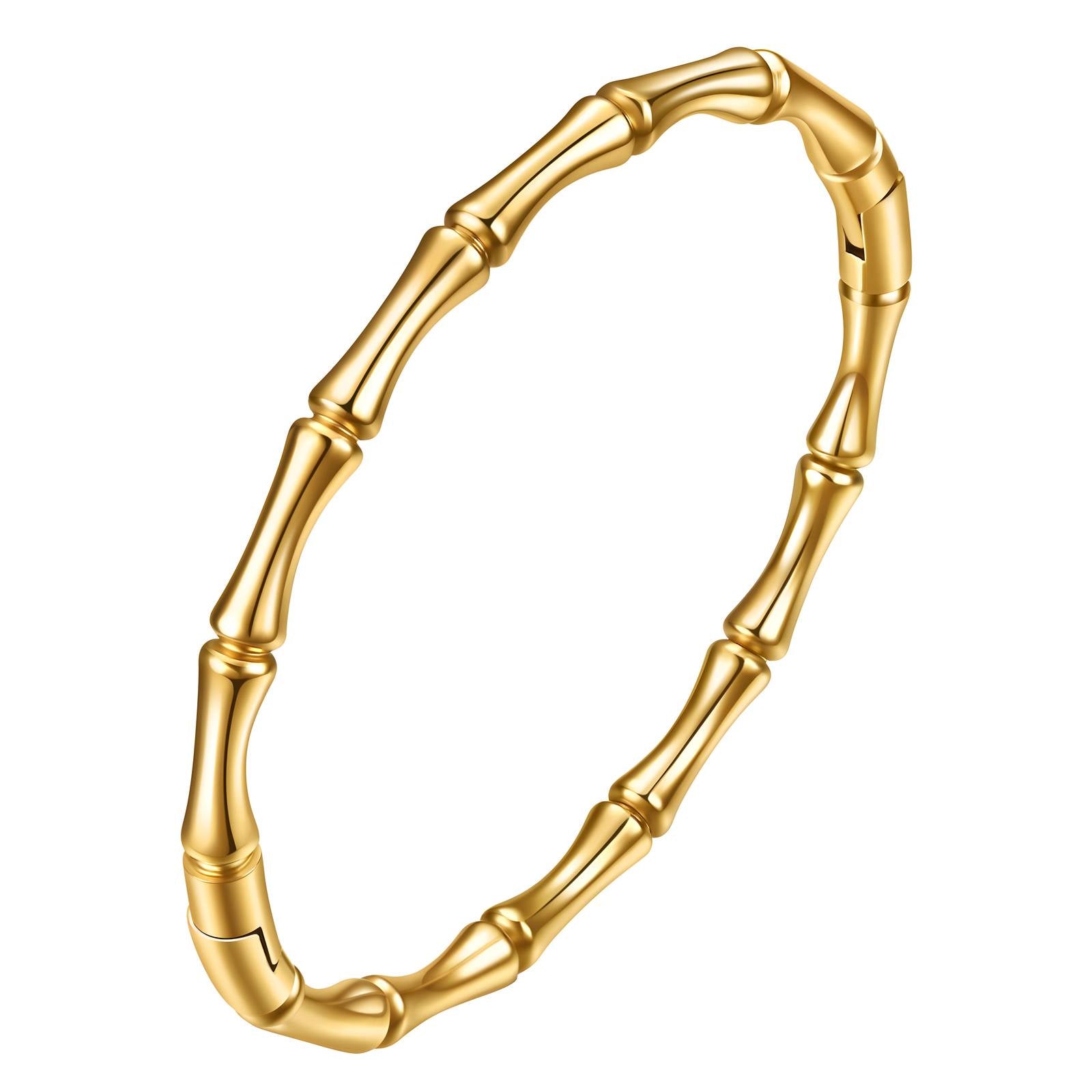 Gold bamboo style bangle bracelet by Noble Aura UK
