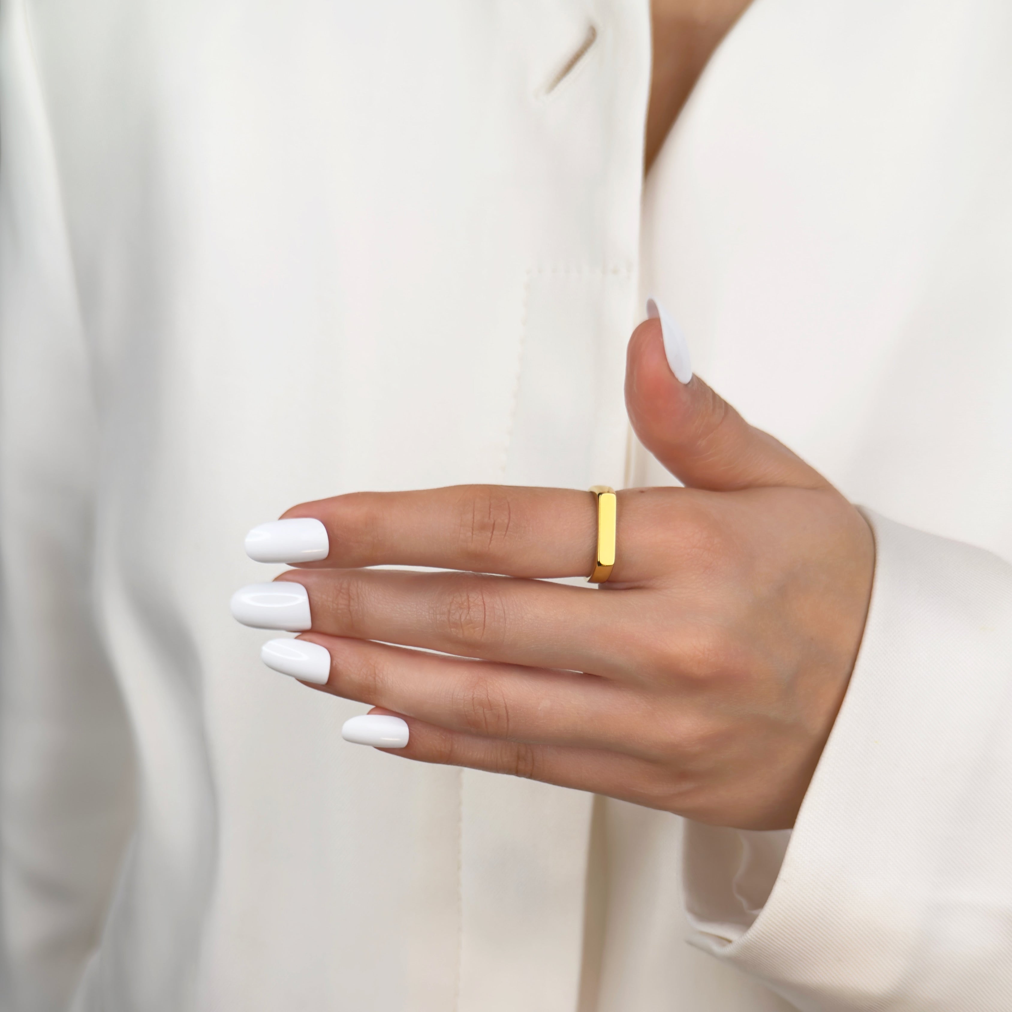 Minimalist gold bar signet ring by Noble Aura UK