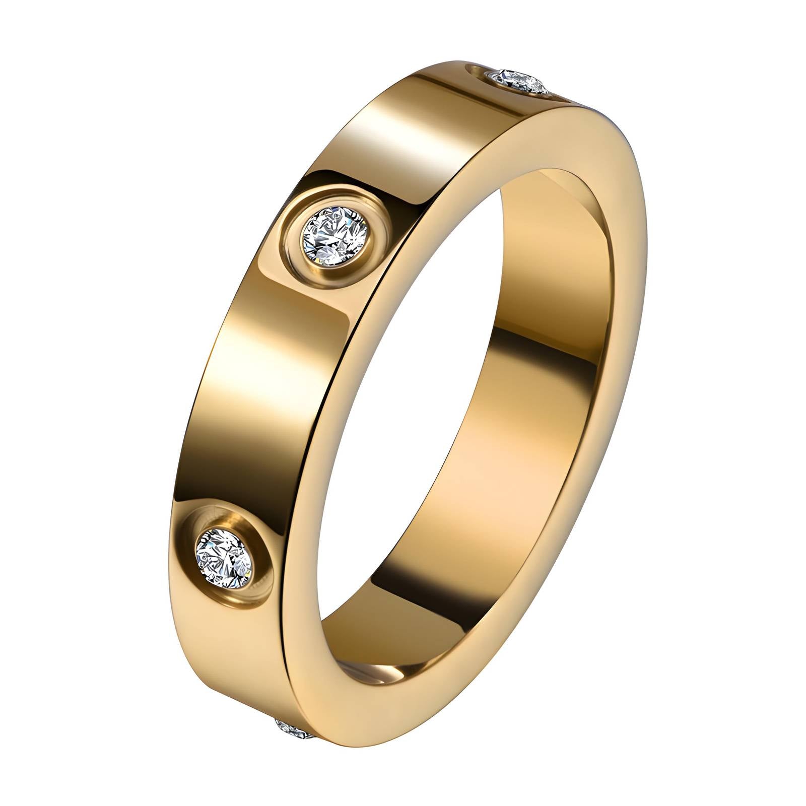 Gold bezel set band ring with minimalist stone setting by Noble Aura UK
