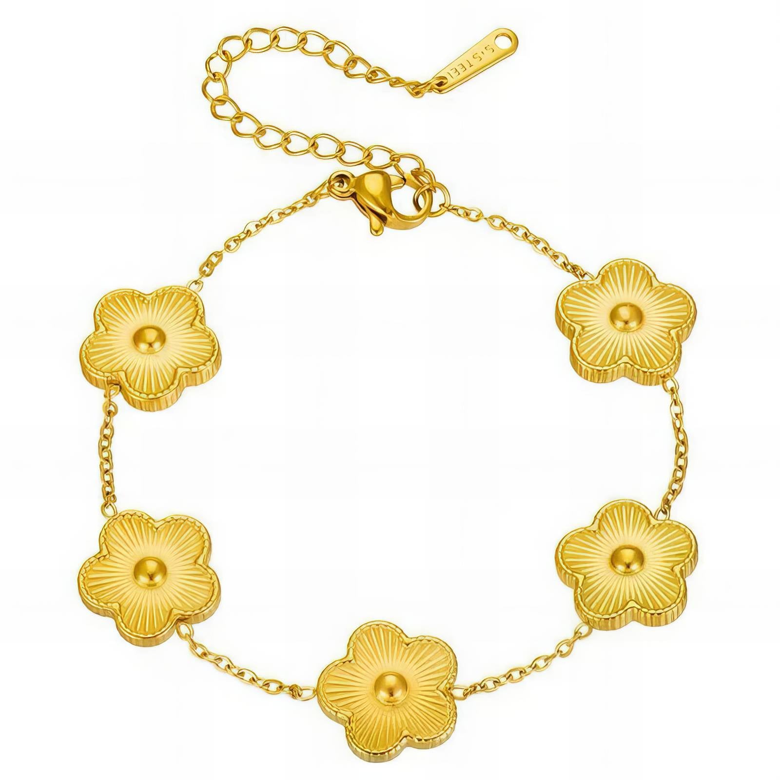 Gold floral charm bracelet with delicate detailing by Noble Aura UK