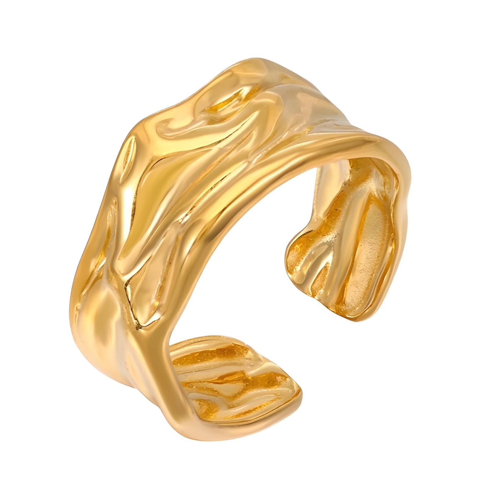 Gold molten texture ring with organic sculpted finish by Noble Aura UK