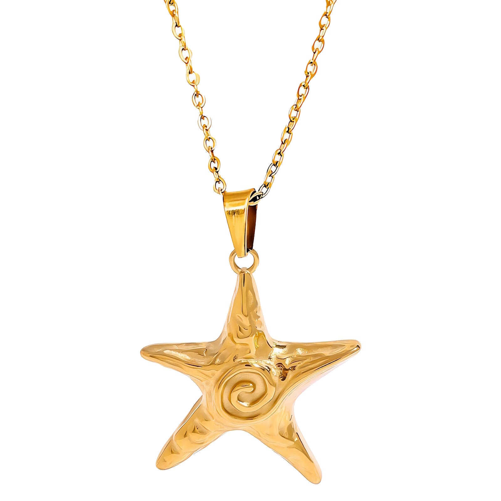 Gold starfish pendant necklace inspired by coastal elegance by Noble Aura UK
