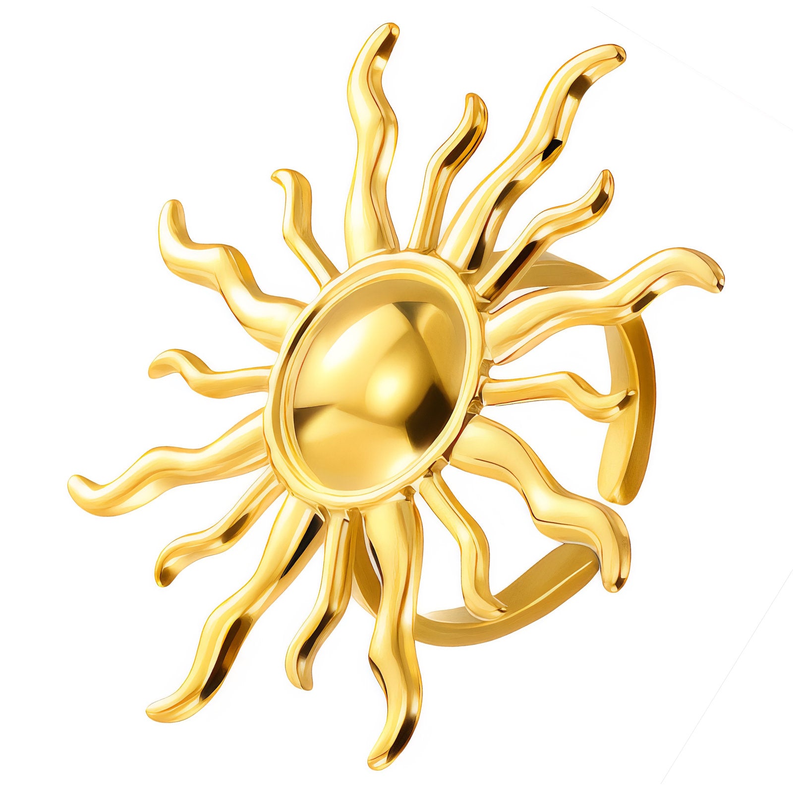 Gold sunburst adjustable ring with radiant detailing by Noble Aura UK
