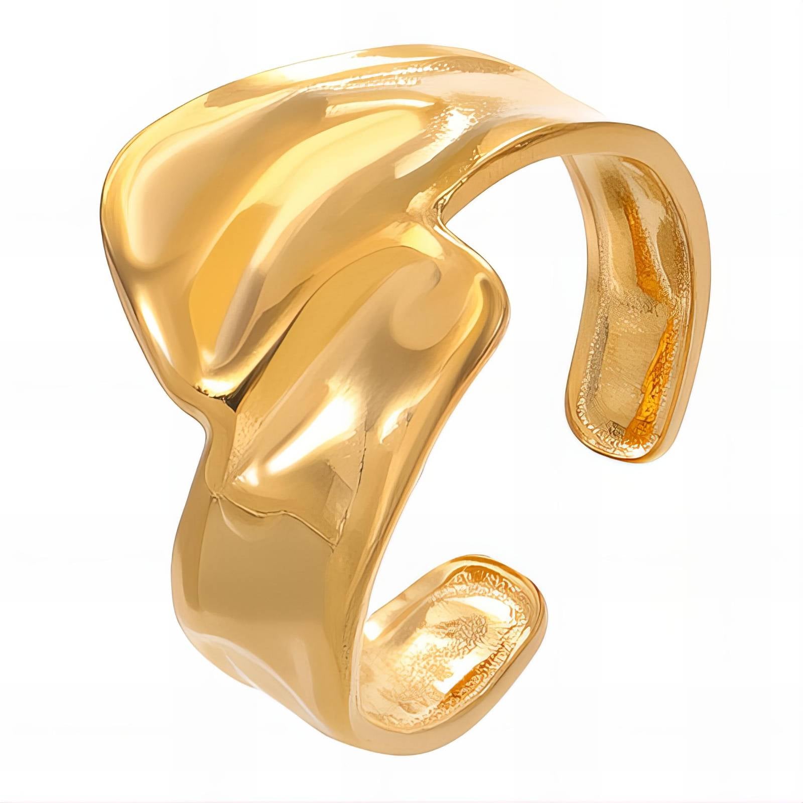 Gold wave ring with fluid curved design by Noble Aura UK
