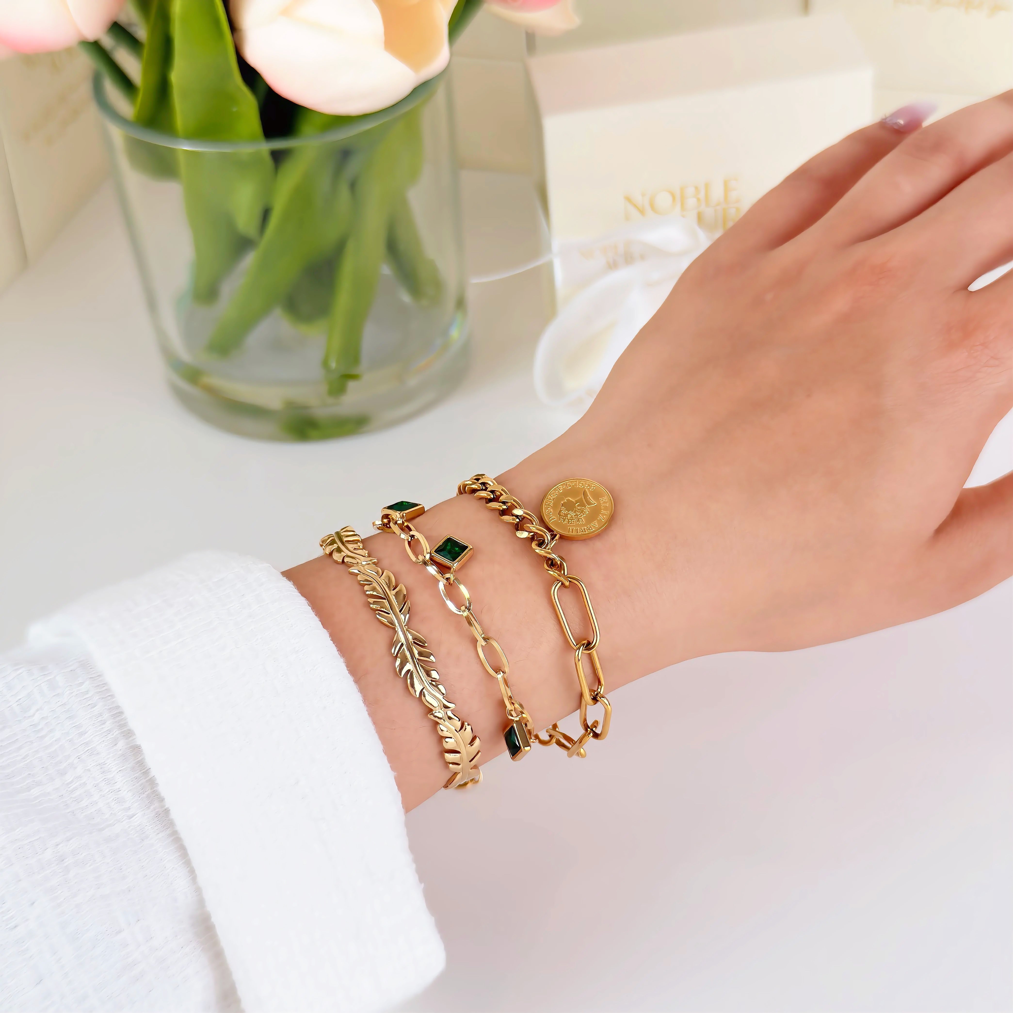 Gold Leaf Cuff Bracelet Waterproof Tarnish-Free Open Gold Bracelet