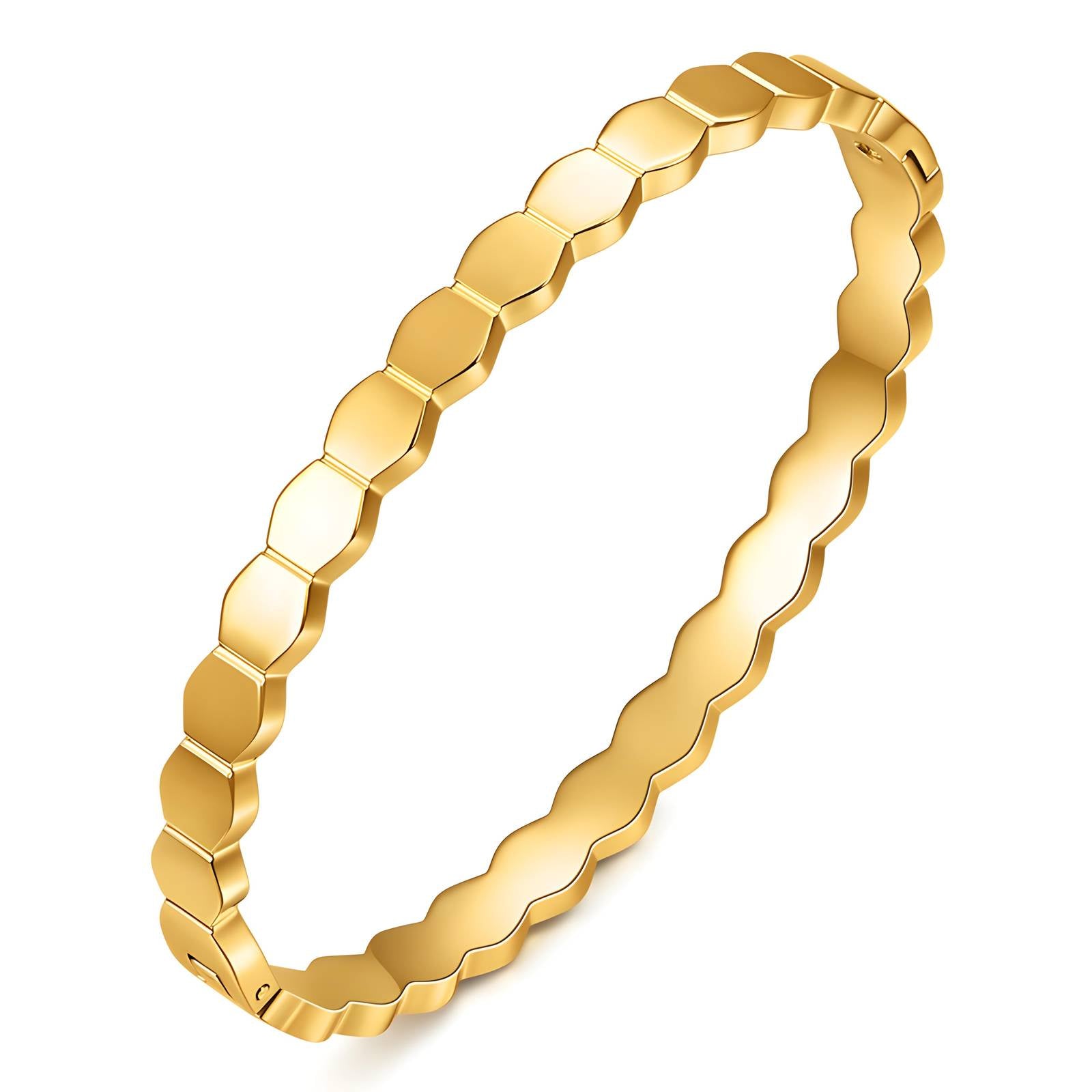 Modern gold hexagon link bangle bracelet by Noble Aura UK