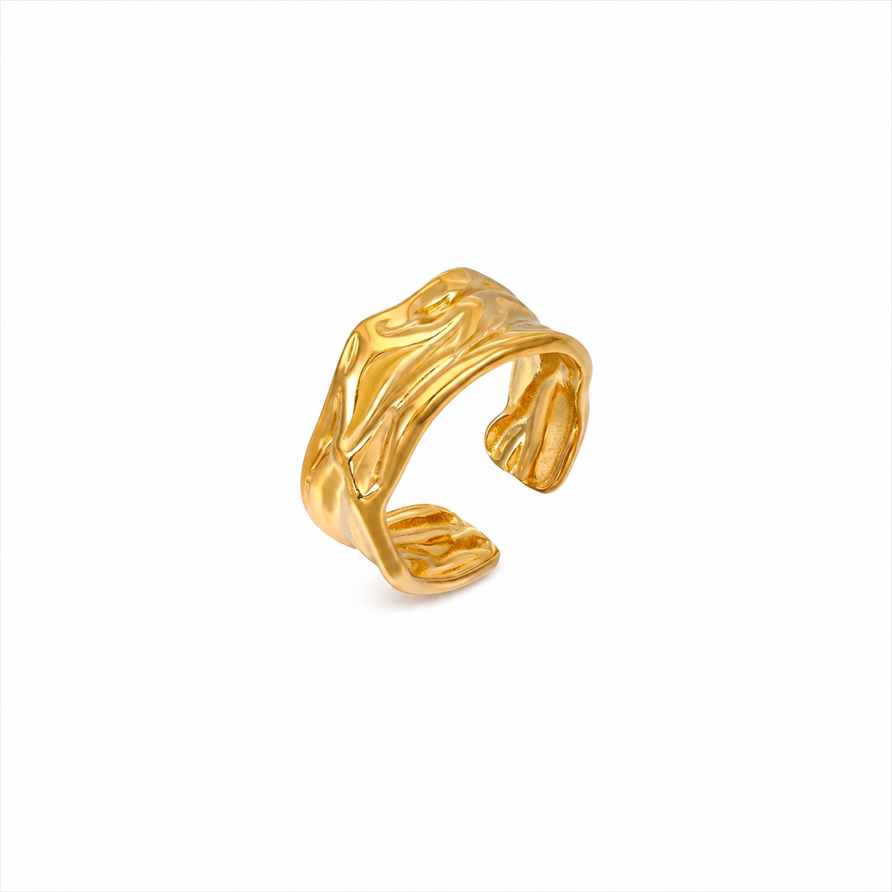 Molten Gold Ring Waterproof Tarnish-Free Textured Gold Ring