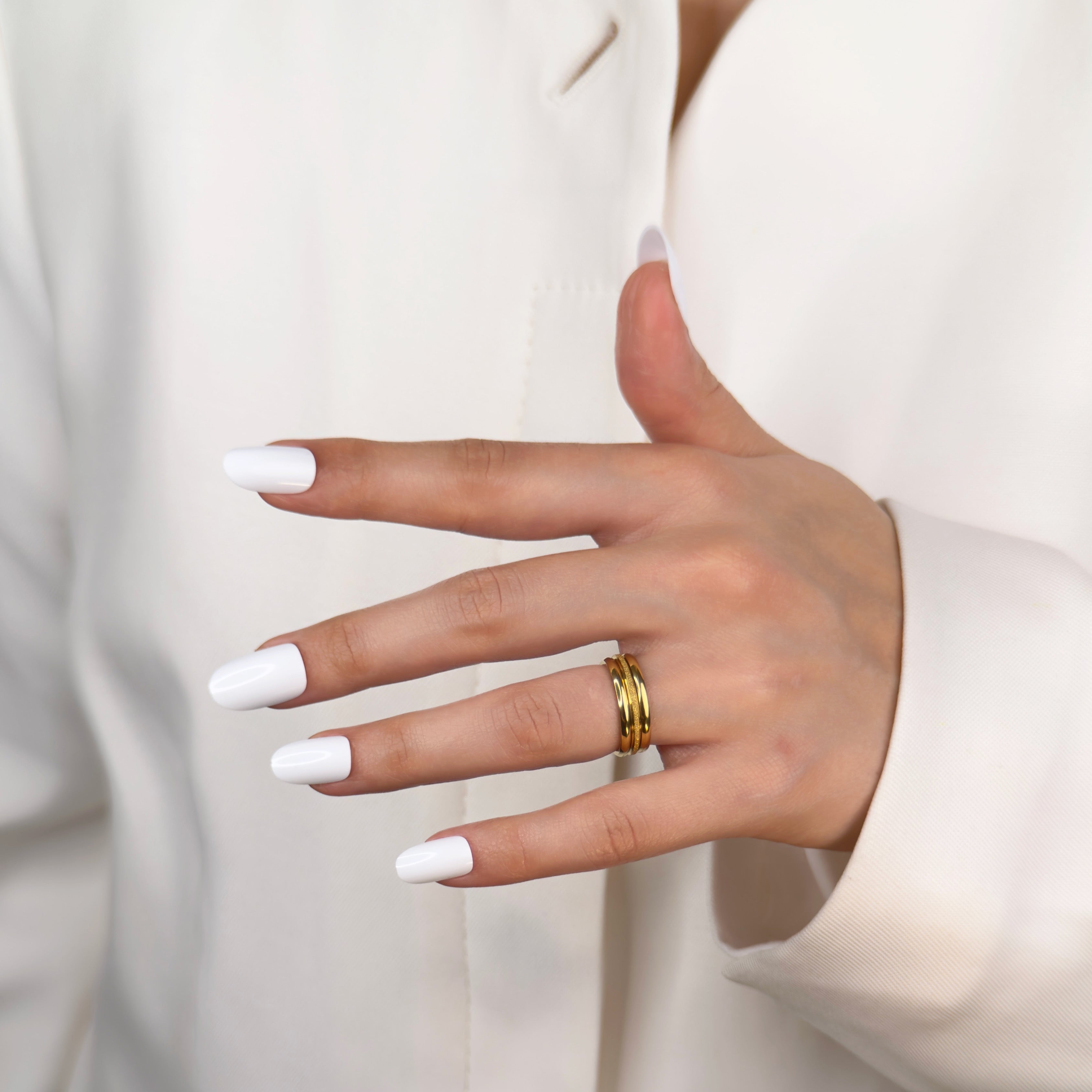 Three stack gold ring set designed for layering by Noble Aura UK

