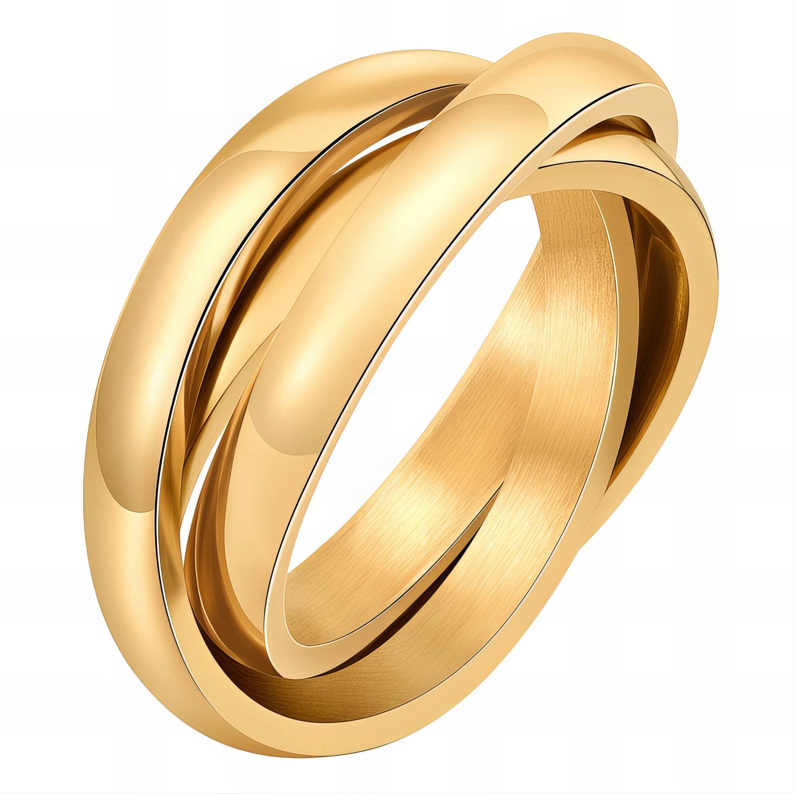Gold trinity rolling ring with interlocking band design by Noble Aura UK