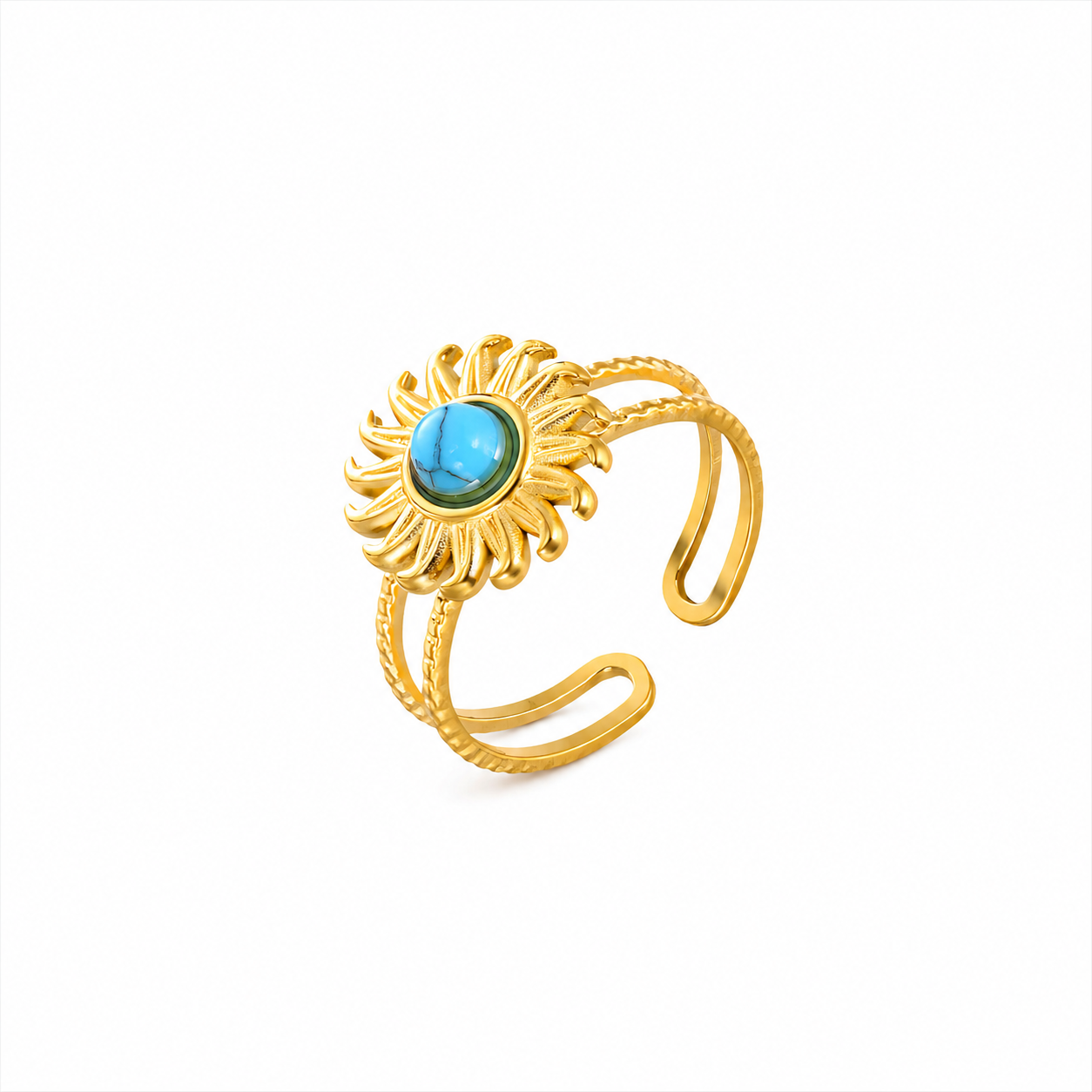 Turquoise Sun Ring Waterproof Tarnish-Free Gold Celestial Ring
